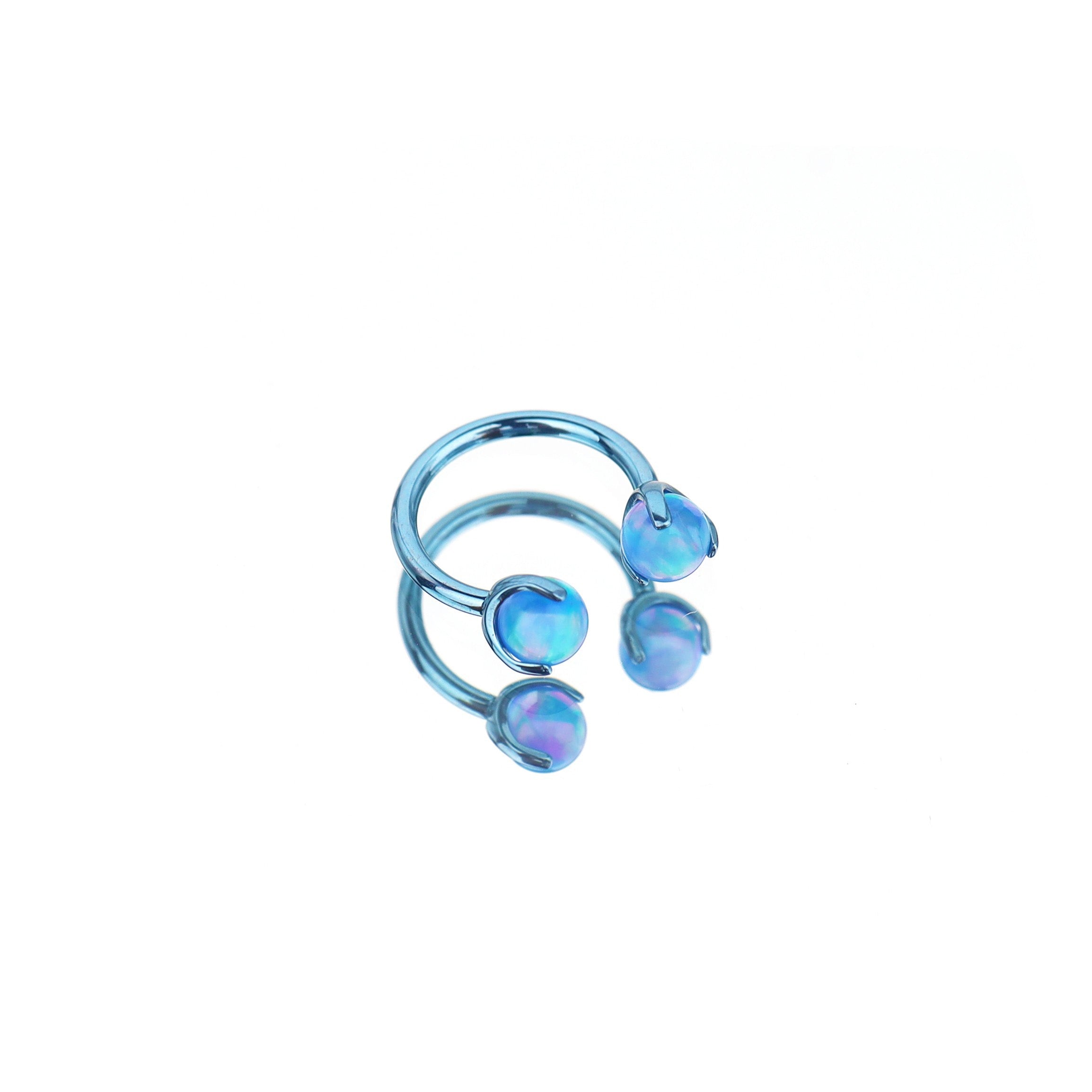 Jelly Opal Internally Threaded Titanium Horseshoe Ring - Jelly Opal Internally Threaded Titanium Horseshoe Ring - Blue / 4 mm / 8mm by CRUXJEWELRY