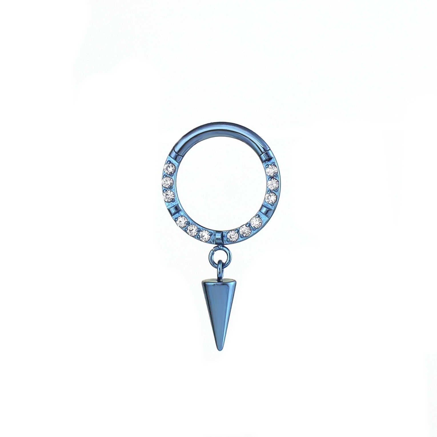 16G CZ Pendant Titanium Clicker - 16G CZ Pendant Titanium Clicker - Sky Blue by CRUXJEWELRY