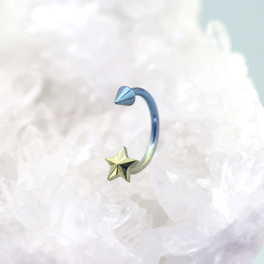 3D Star Spike Titanium Horseshoe ring - 3D Star Spike Titanium Horseshoe ring - Blue-Yellow Gradient / 6mm by CRUXJEWELRY