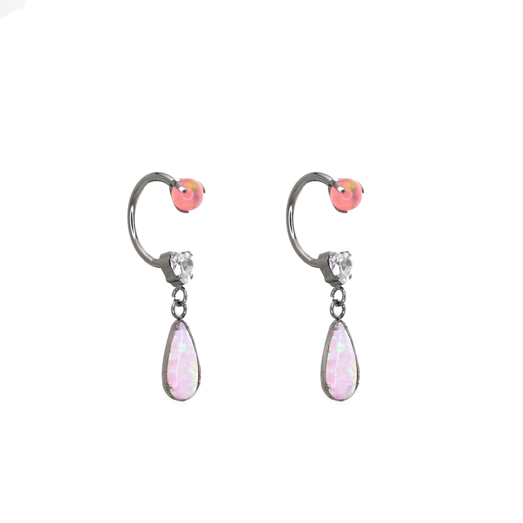 Pair of Heart Opal CZ Titanium Horseshoe Ring - Pair of Heart Opal CZ Titanium Horseshoe Ring - Light Cherry Blossom / 8mm by CRUXJEWELRY