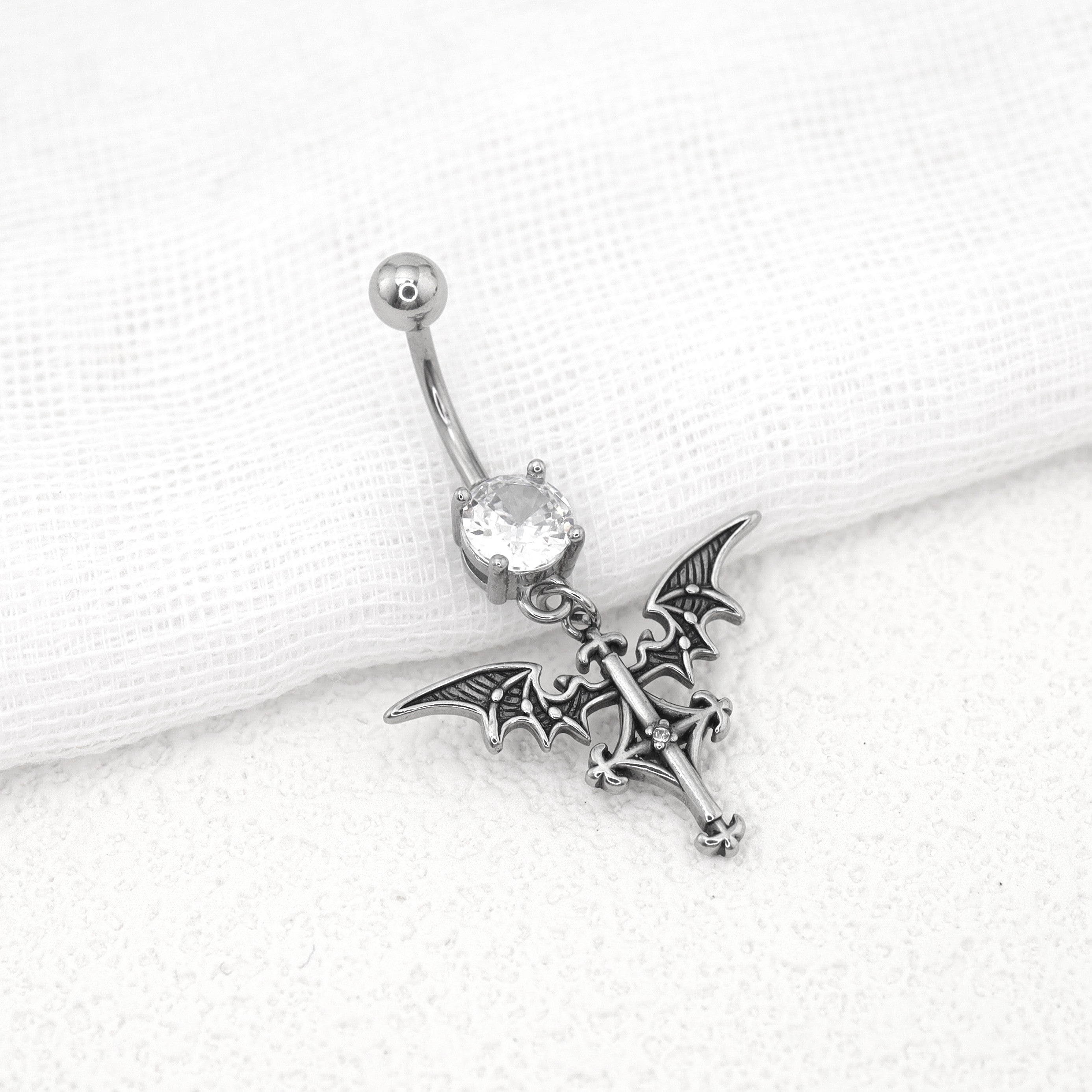 Bat Wing Dangle stainless steel Belly Ring - Bat Wing Dangle stainless steel Belly Ring - Default Title by CRUXJEWELRY