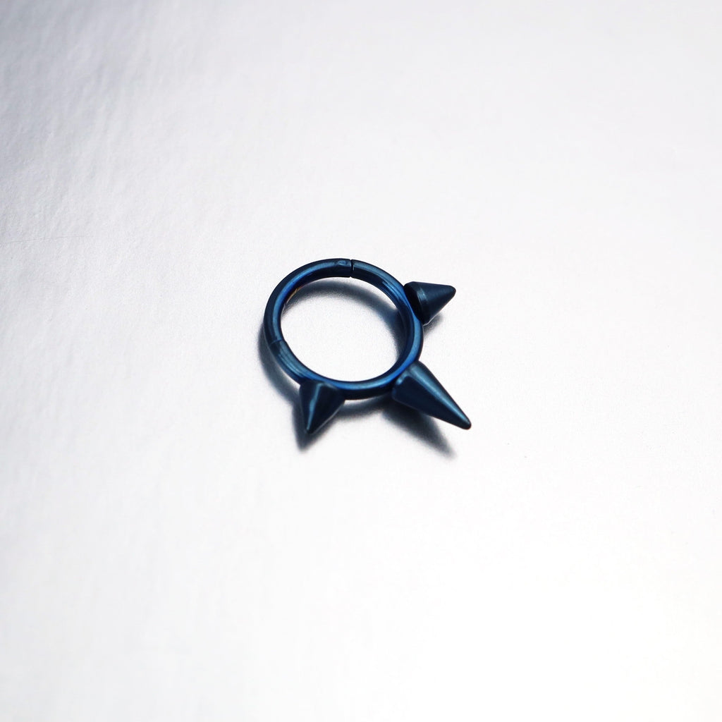 Stainless steel Tapered Spike Hoop - Stainless steel Tapered Spike Hoop - Blue by CRUXJEWELRY