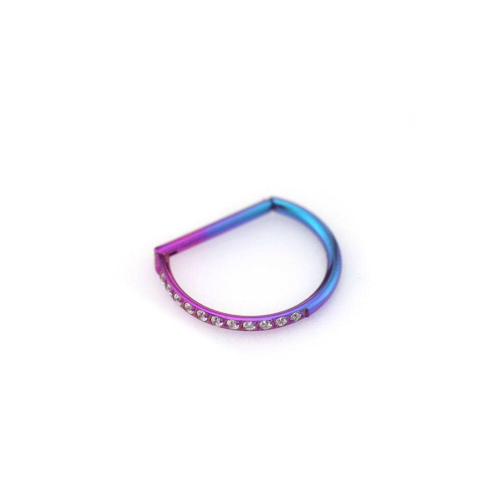 Multicolored CZ Ball Titanium D-Ring - Multicolored CZ Ball Titanium D-Ring - Purple-Blue Gradient by CRUXJEWELRY