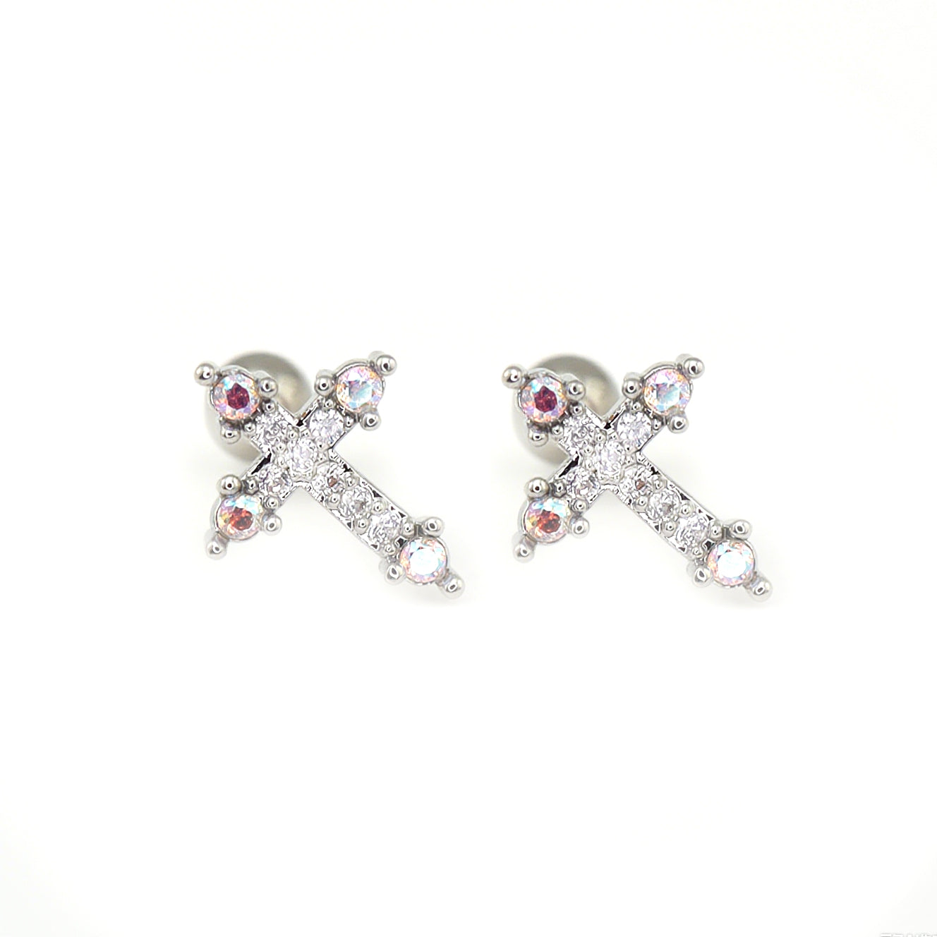 20G Thin Gauge CZ Crux Ear Studs - 20G Thin Gauge CZ Crux Ear Studs - Silver / Set by CRUXJEWELRY