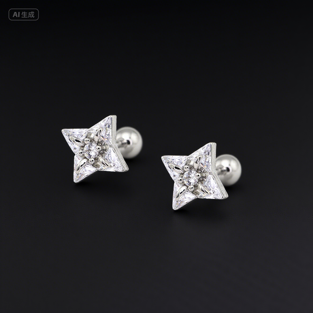 Four-Point Star CZ Thin Gauge Ear Studs - Four-Point Star CZ Thin Gauge Ear Studs - Single by CRUXJEWELRY