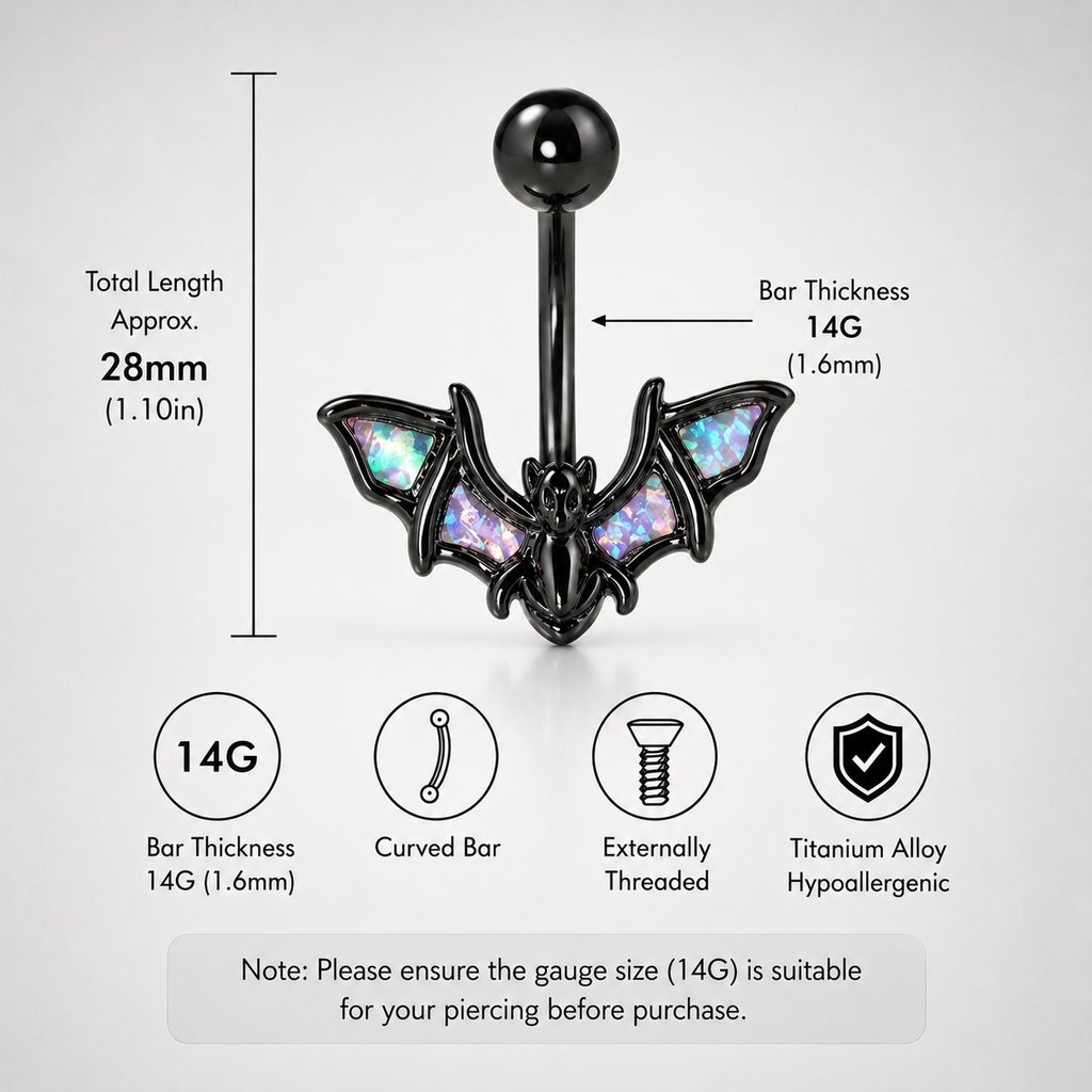 Black Bat Wings Stainless Steel Belly Rings