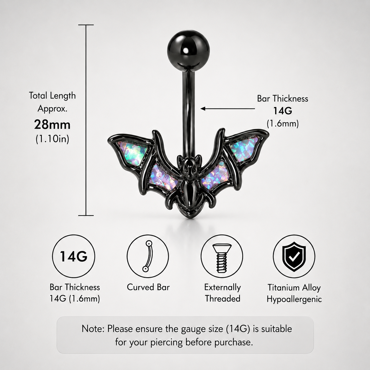 Black Bat Wings Stainless Steel Belly Rings