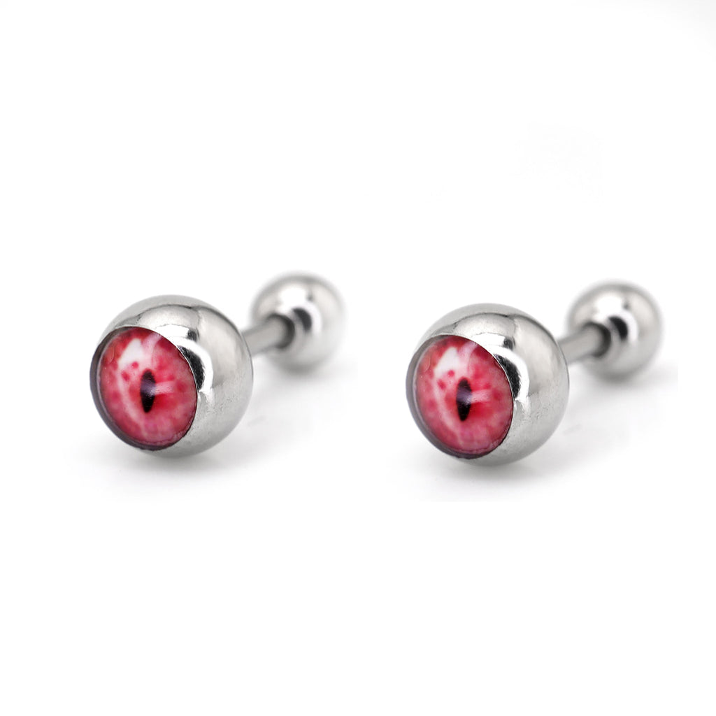 Demon Eye Ball Stainless Steel Ear Stud - Demon Eye Ball Stainless Steel Ear Stud - Red / Set / 6mm by CRUXJEWELRY