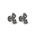 PAIR OF Engraved Dragon Silver & Black Externally Threaded Stainless Steel Ear Studs - PAIR OF Engraved Dragon Silver & Black Externally Threaded Stainless Steel Ear Studs - Pair of Silver by CRUXJEWELRY