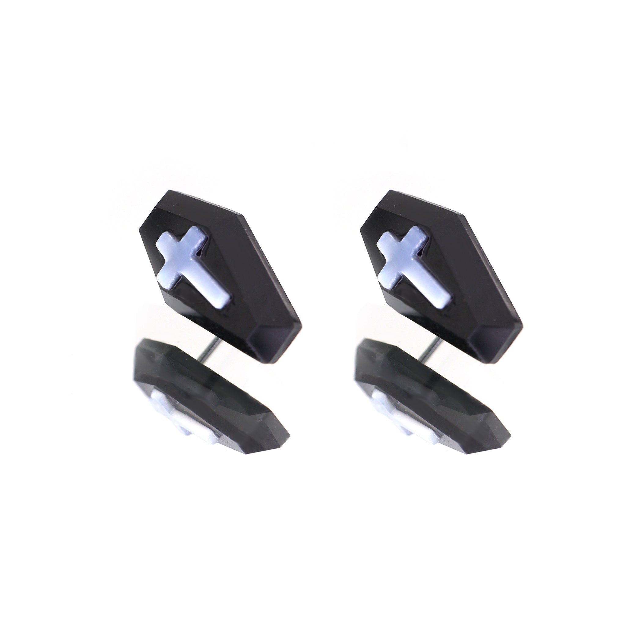CRUX - MOP Cross Coffin Ear Studs - CRUX - MOP Cross Coffin Ear Studs - Set / 0.8mm/20G by CRUXJEWELRY