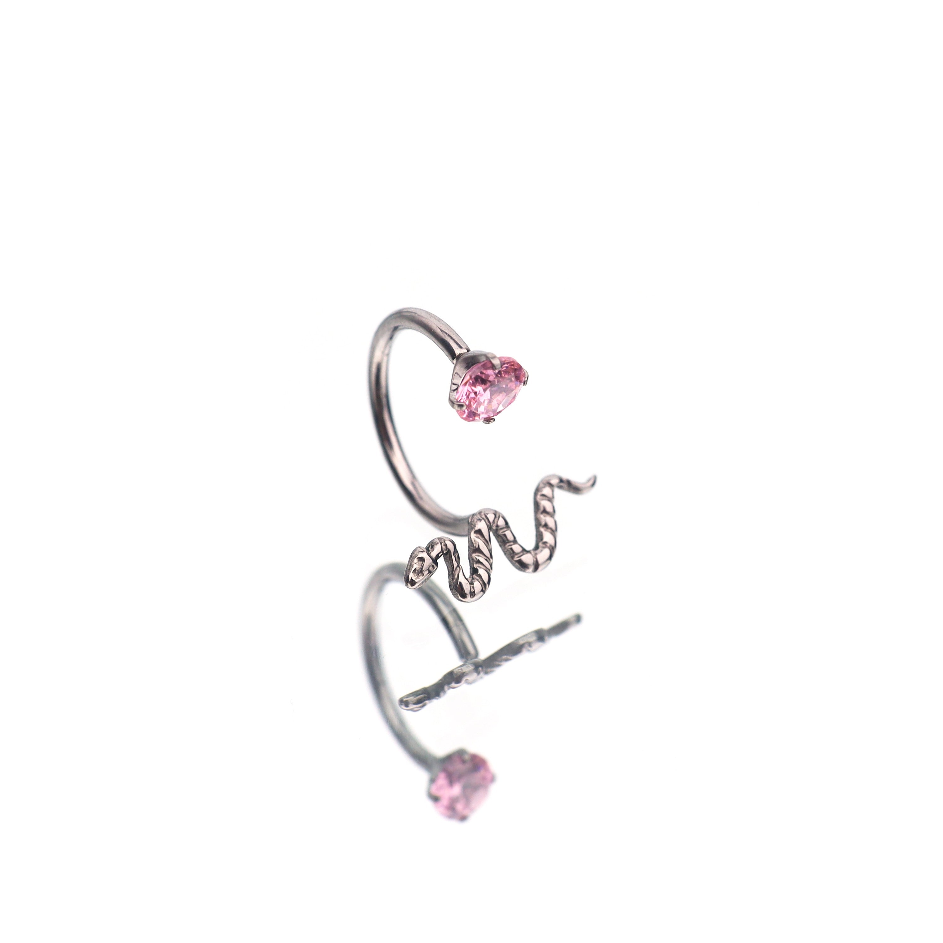 Colorful Serpent CZ Titanium Horseshoe Ring - Colorful Serpent CZ Titanium Horseshoe Ring - Pink / 8mm by CRUXJEWELRY