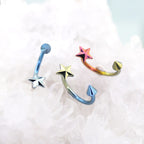 3D Star Spike Titanium Horseshoe ring - 3D Star Spike Titanium Horseshoe ring - Blue-Green Gradient / 6mm by CRUXJEWELRY