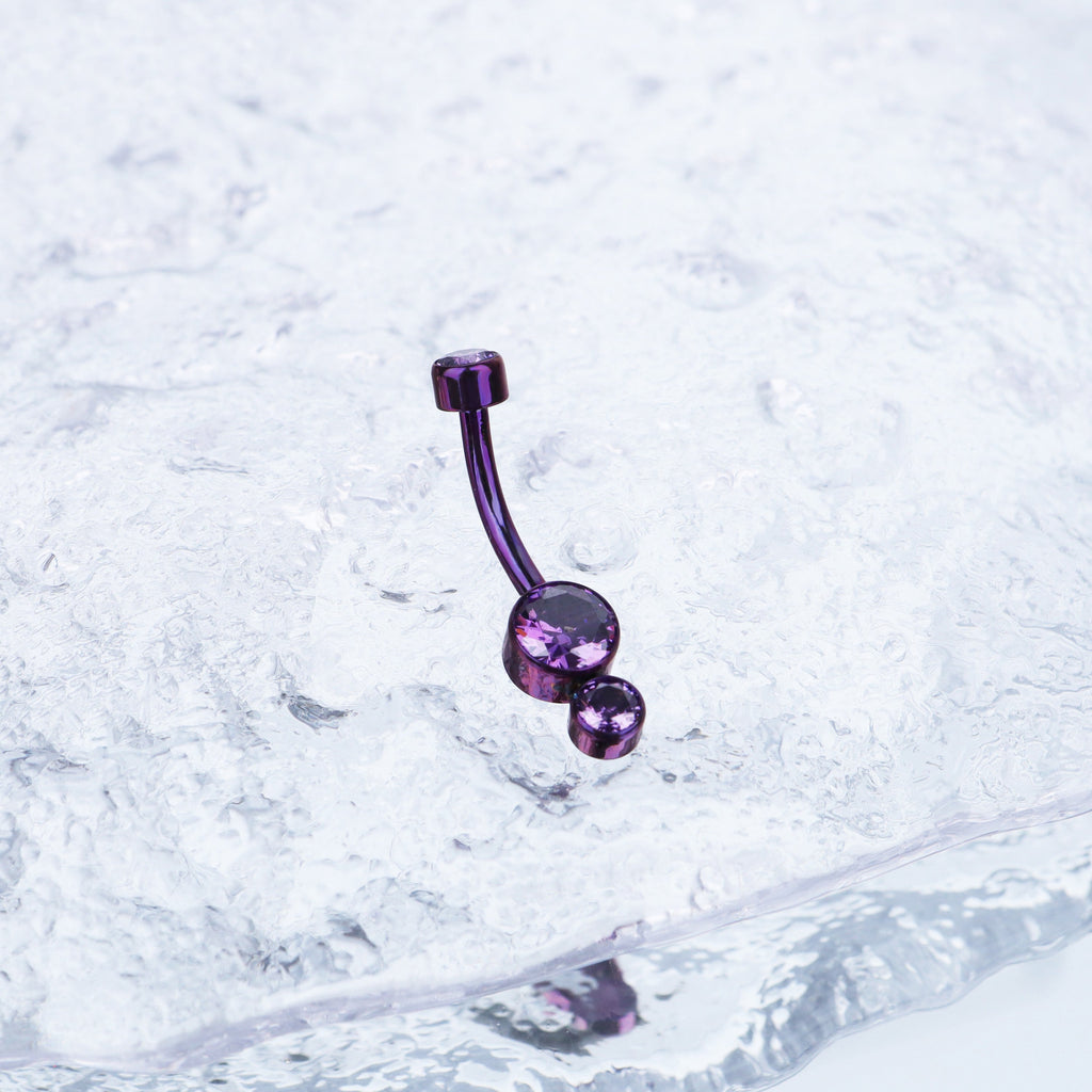 Colorful Double CZ Internally threaded Titanium Belly Ring - Colorful Double CZ Internally threaded Titanium Belly Ring - Purple by CRUXJEWELRY