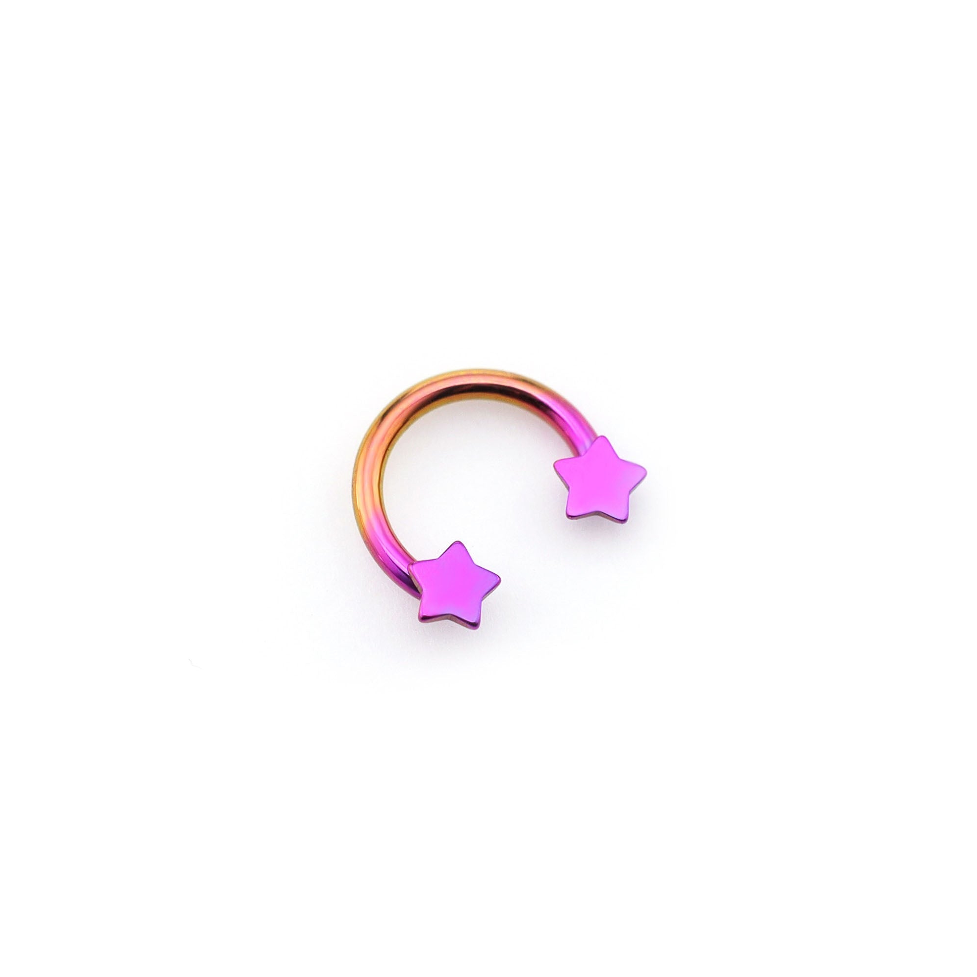 Rainbow Star Shaped Titanium Horseshoe Ring - Rainbow Star Shaped Titanium Horseshoe Ring - Pink-Purple Gradient / 6mm by CRUXJEWELRY