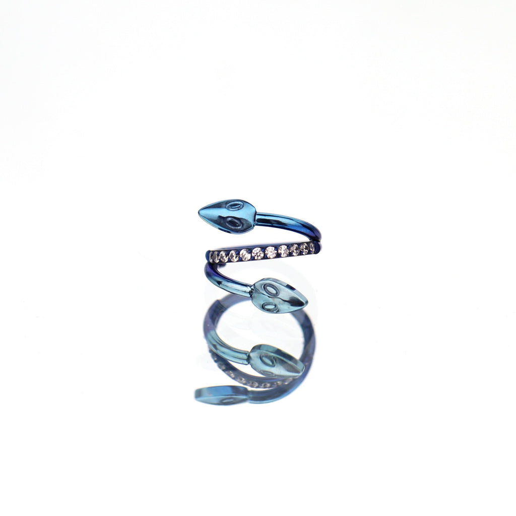 Double Head Snake Titanium Segment Hoop - Double Head Snake Titanium Segment Hoop - blue-white / 8mm by CRUXJEWELRY