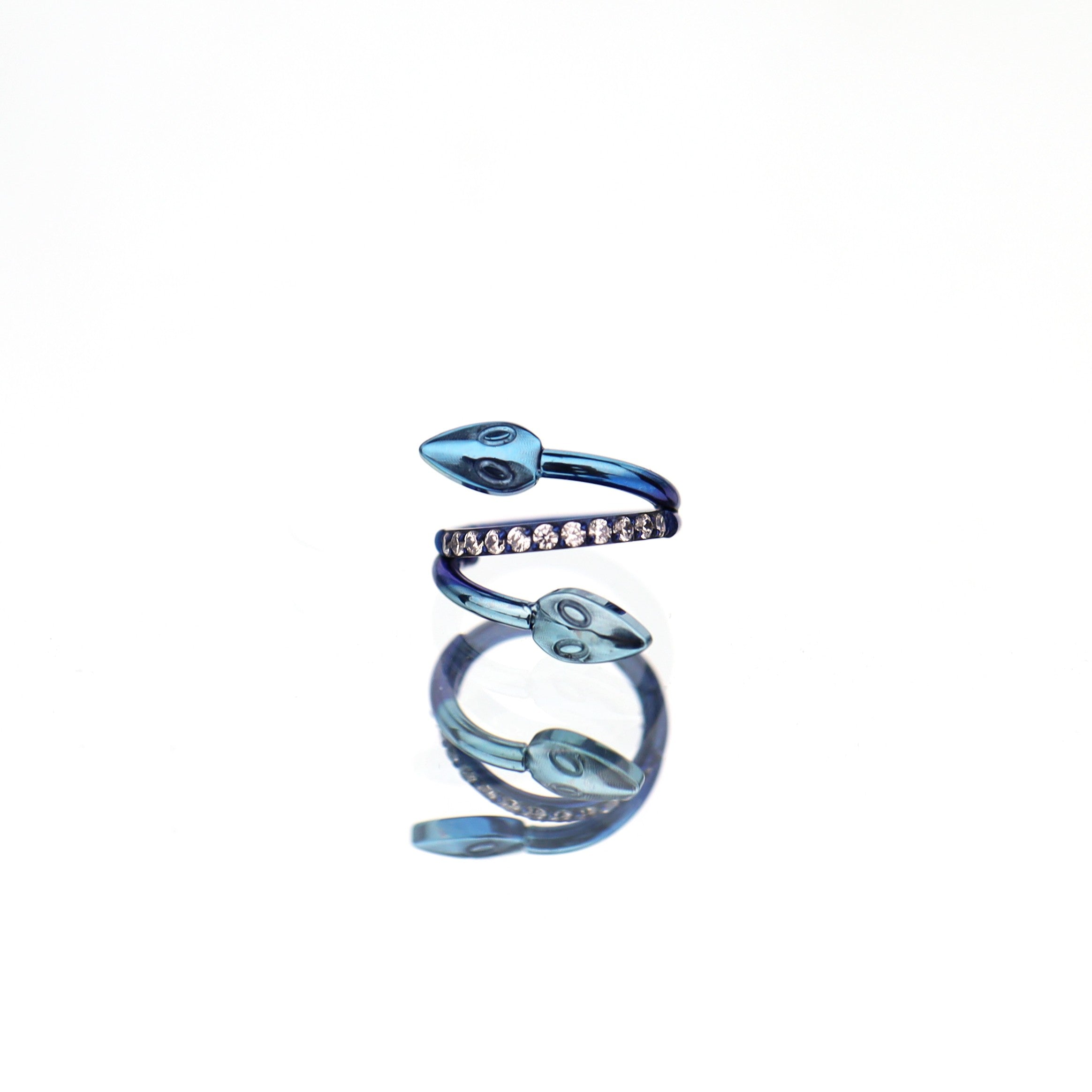 Double Head Snake Titanium Segment Hoop - Double Head Snake Titanium Segment Hoop - blue-white / 8mm by CRUXJEWELRY