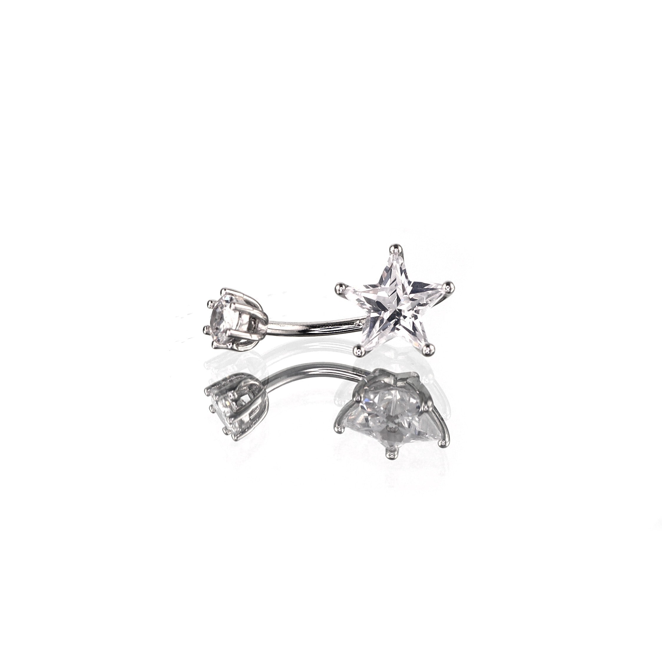 Pentagram CZ S925 Sterling Silver Belly Ring - Pentagram CZ S925 Sterling Silver Belly Ring - 6 mm by CRUXJEWELRY