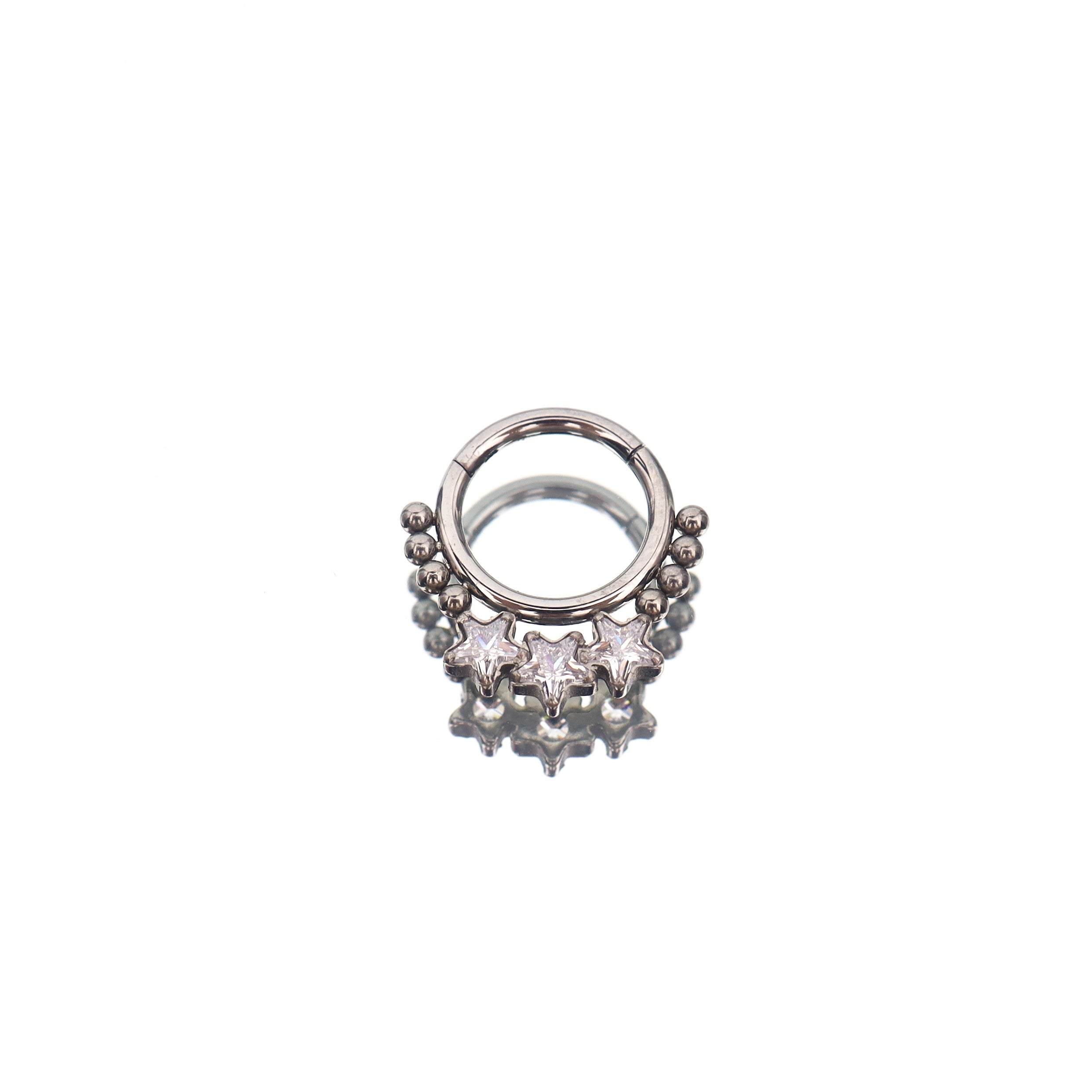 Triple Star CZ Titanium Segment Septum/Ear Hoop - Triple Star CZ Titanium Segment Septum/Ear Hoop - silver-1 by CRUXJEWELRY