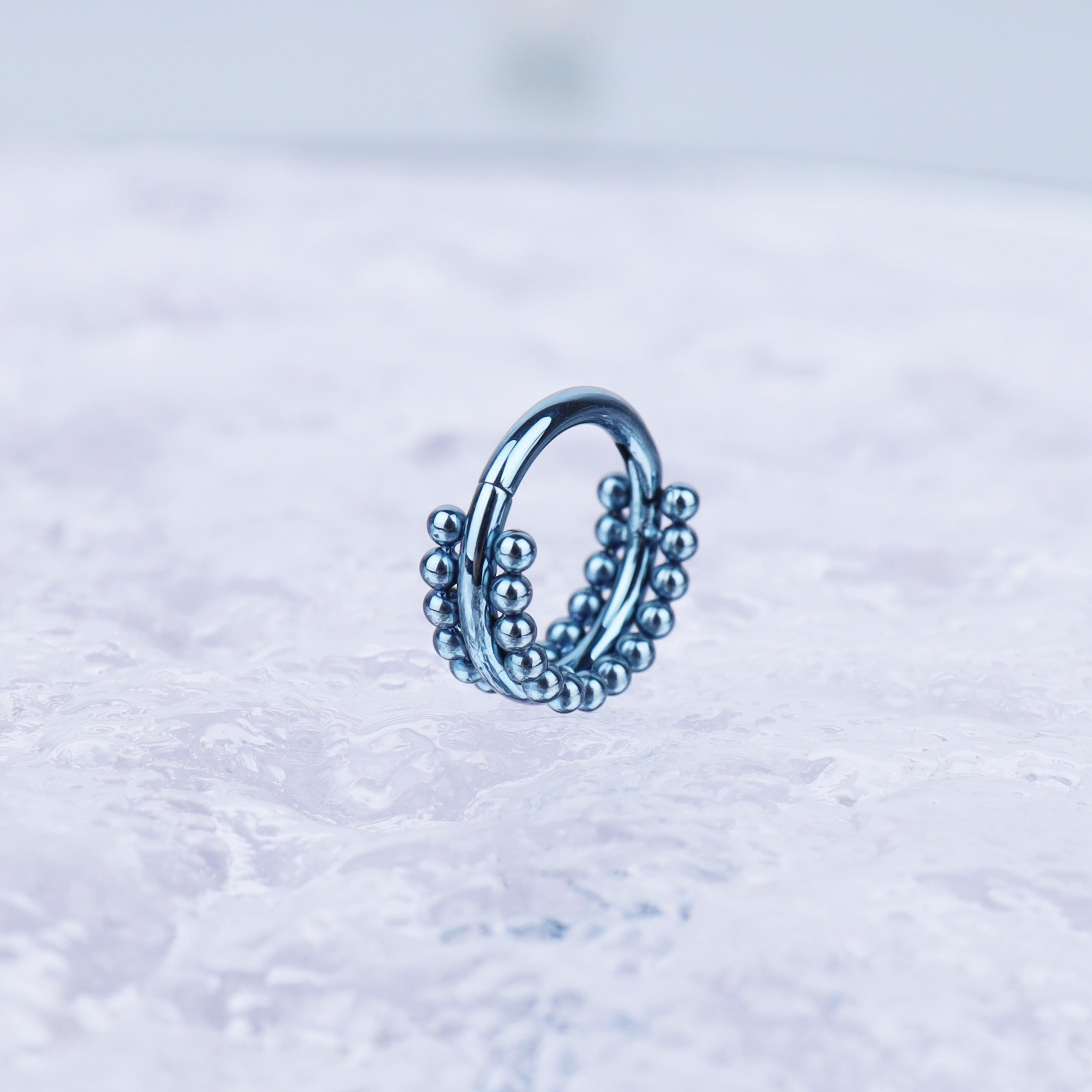 Double-Layer Ball Titanium Segment Hoop - Double-Layer Ball Titanium Segment Hoop - Light Blue by CRUXJEWELRY