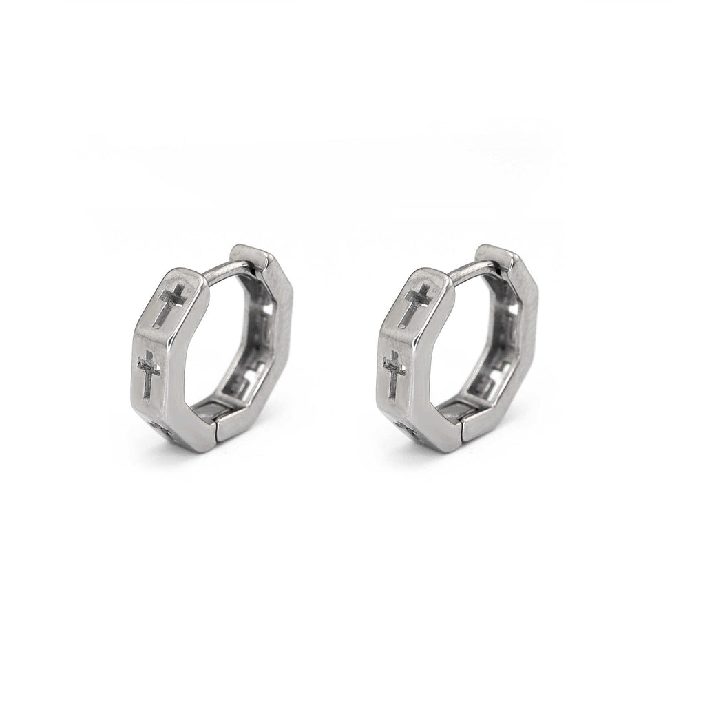 Openwork Hexagon Cross Stainless Steel Earrings - Openwork Hexagon Cross Stainless Steel Earrings - Single by CRUXJEWELRY