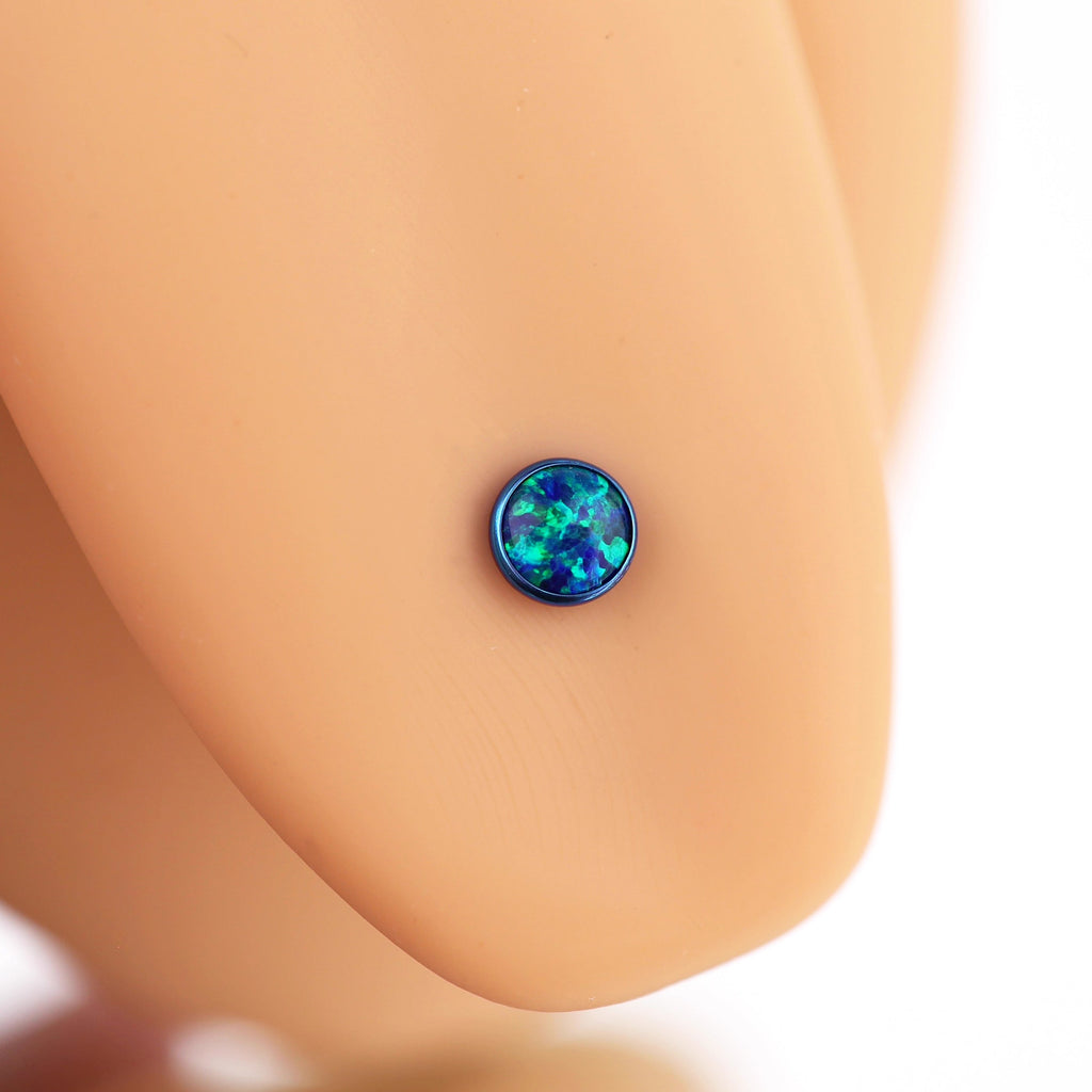 Flat Opal Titanium Internally Threaded Tongue Stud - Flat Opal Titanium Internally Threaded Tongue Stud - green-blue / 12mm by CRUXJEWELRY