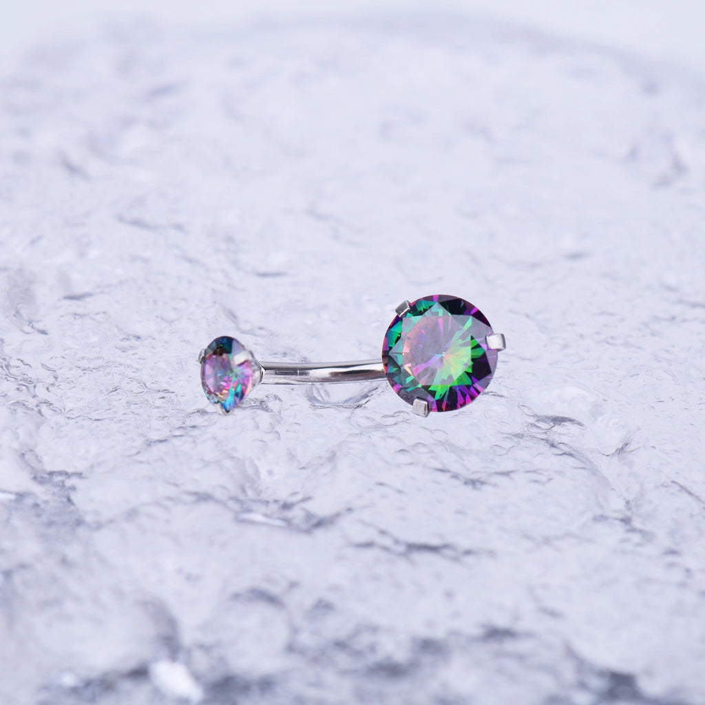 Round CZ Stainless Steel Belly Ring - Round CZ Stainless Steel Belly Ring - Black / 6mm by CRUXJEWELRY