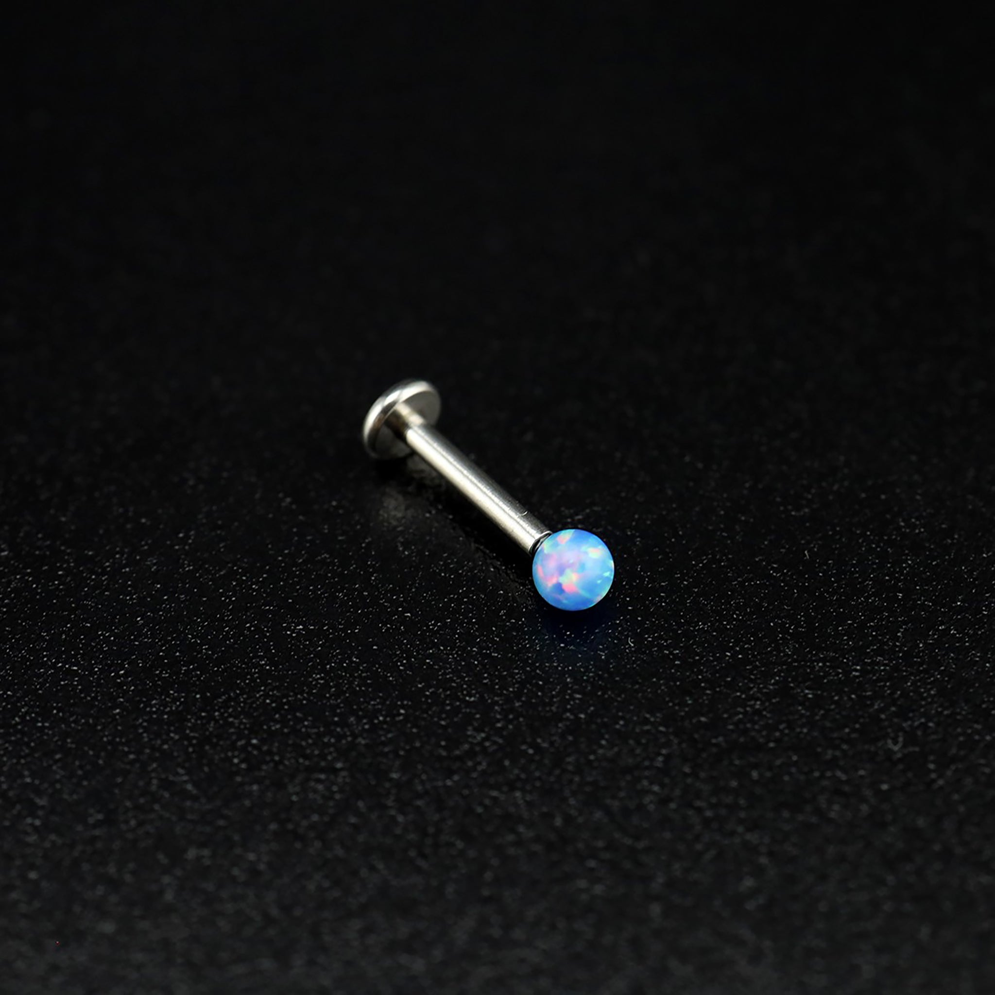 3mm Opal Internal Thread Stainless Steel Labret Stud - 3mm Opal Internal Thread Stainless Steel Labret Stud - Misty Blue / 6mm by CRUXJEWELRY