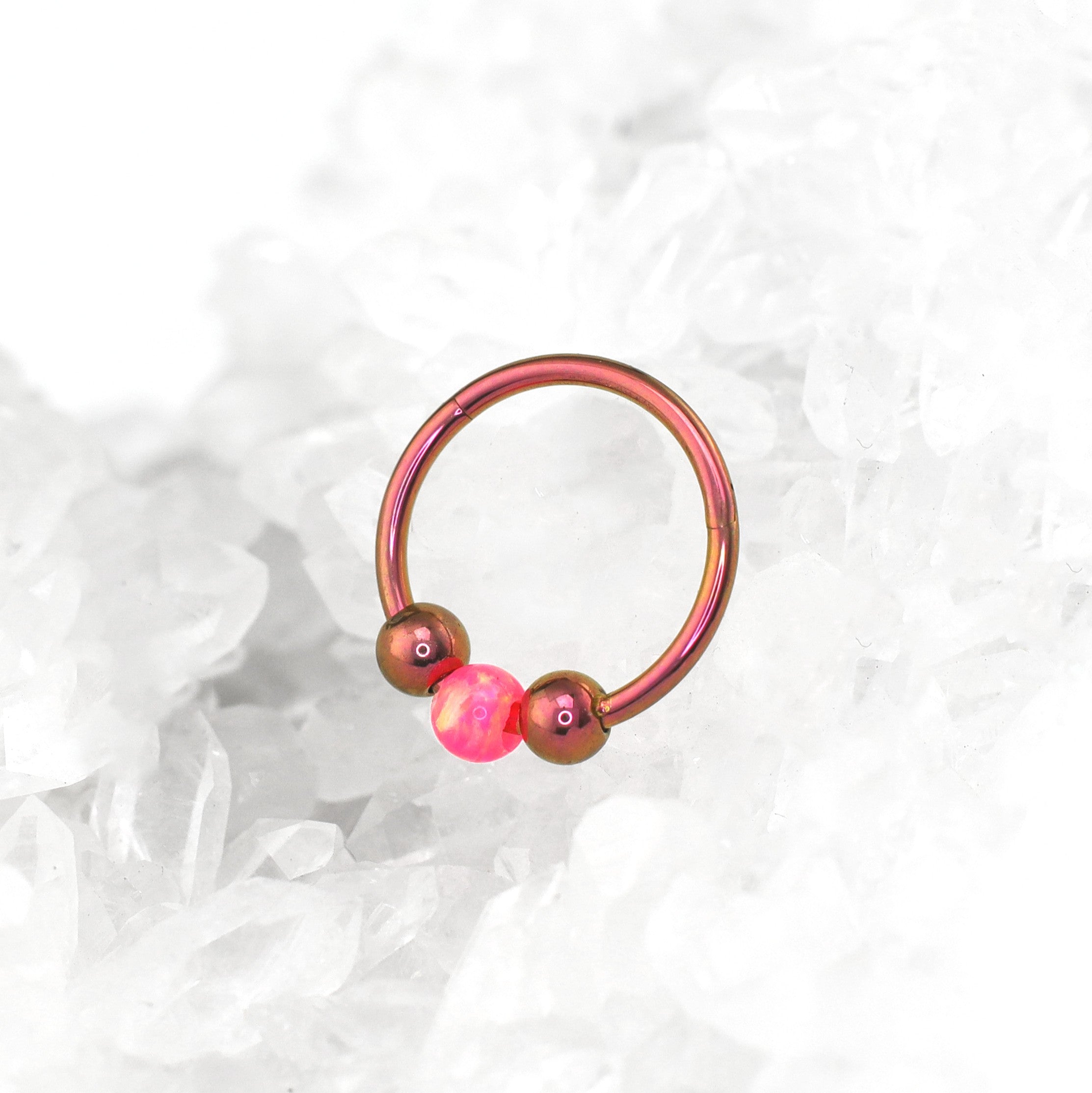 Spinning Ball Opal Titanium Segment Hoop - Spinning Ball Opal Titanium Segment Hoop - Neon Pink by CRUXJEWELRY