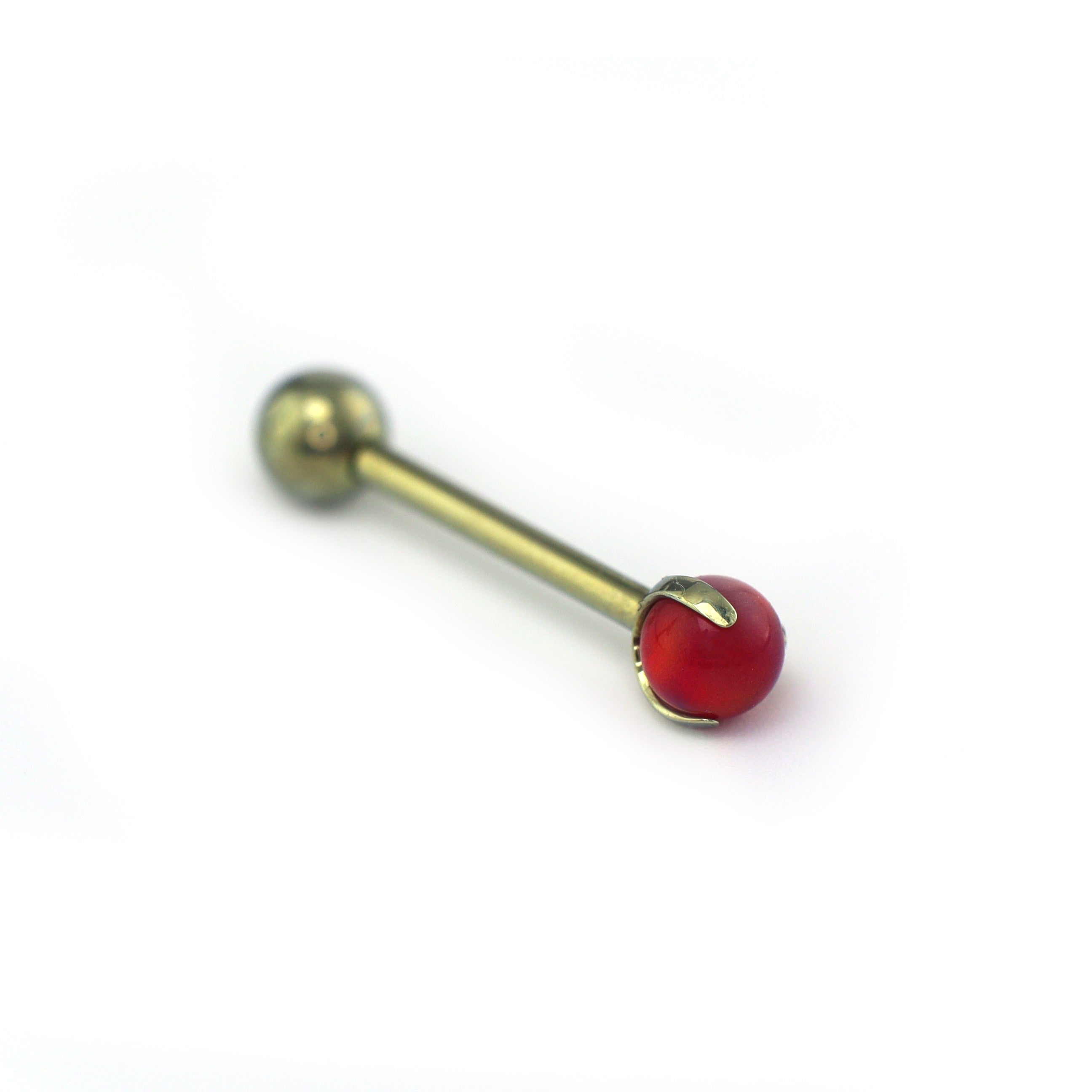 Claw Opal Internally Threaded Titanium Barbell Tongue Stud - Claw Opal Internally Threaded Titanium Barbell Tongue Stud - Cinnabar Red / 4mm by CRUXJEWELRY