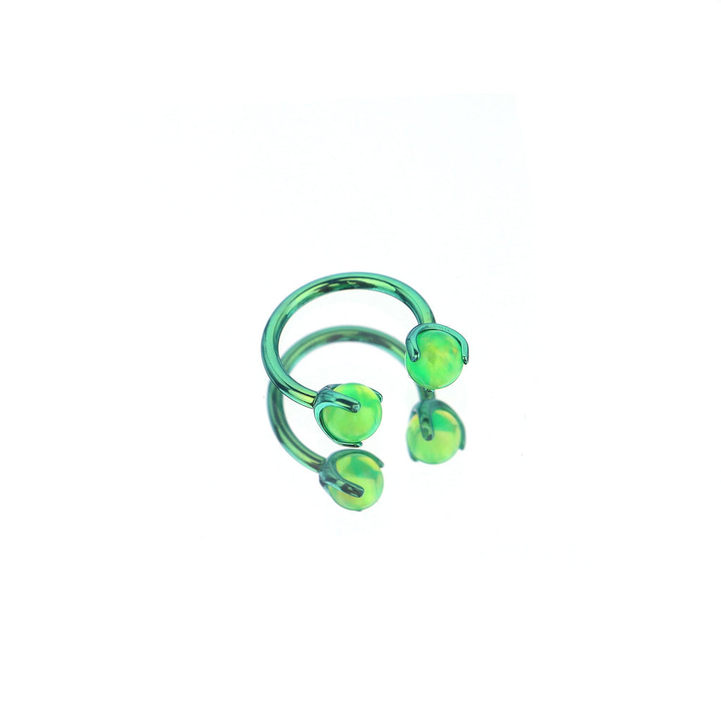 Jelly Opal Internally Threaded Titanium Horseshoe Ring - Jelly Opal Internally Threaded Titanium Horseshoe Ring - Green / 4 mm / 8mm by CRUXJEWELRY