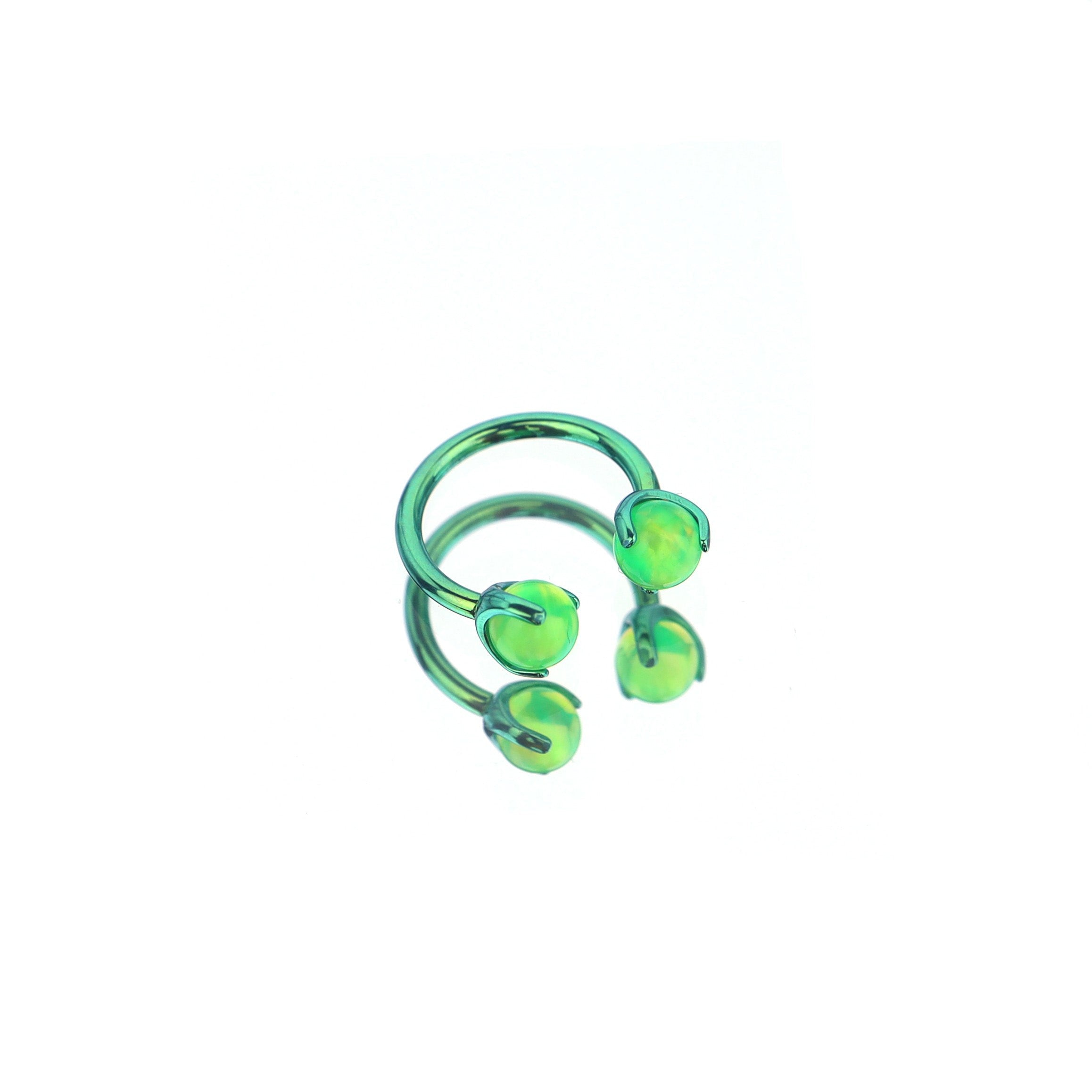 Jelly Opal Internally Threaded Titanium Horseshoe Ring - Jelly Opal Internally Threaded Titanium Horseshoe Ring - Green / 4 mm / 8mm by CRUXJEWELRY