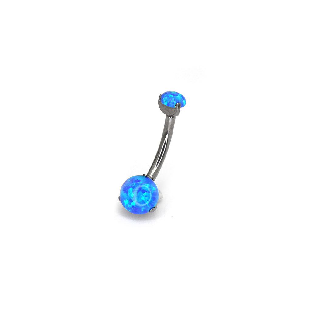 Double Round Opal Titanium Belly Ring - Double Round Opal Titanium Belly Ring - Ocean Blue by CRUXJEWELRY