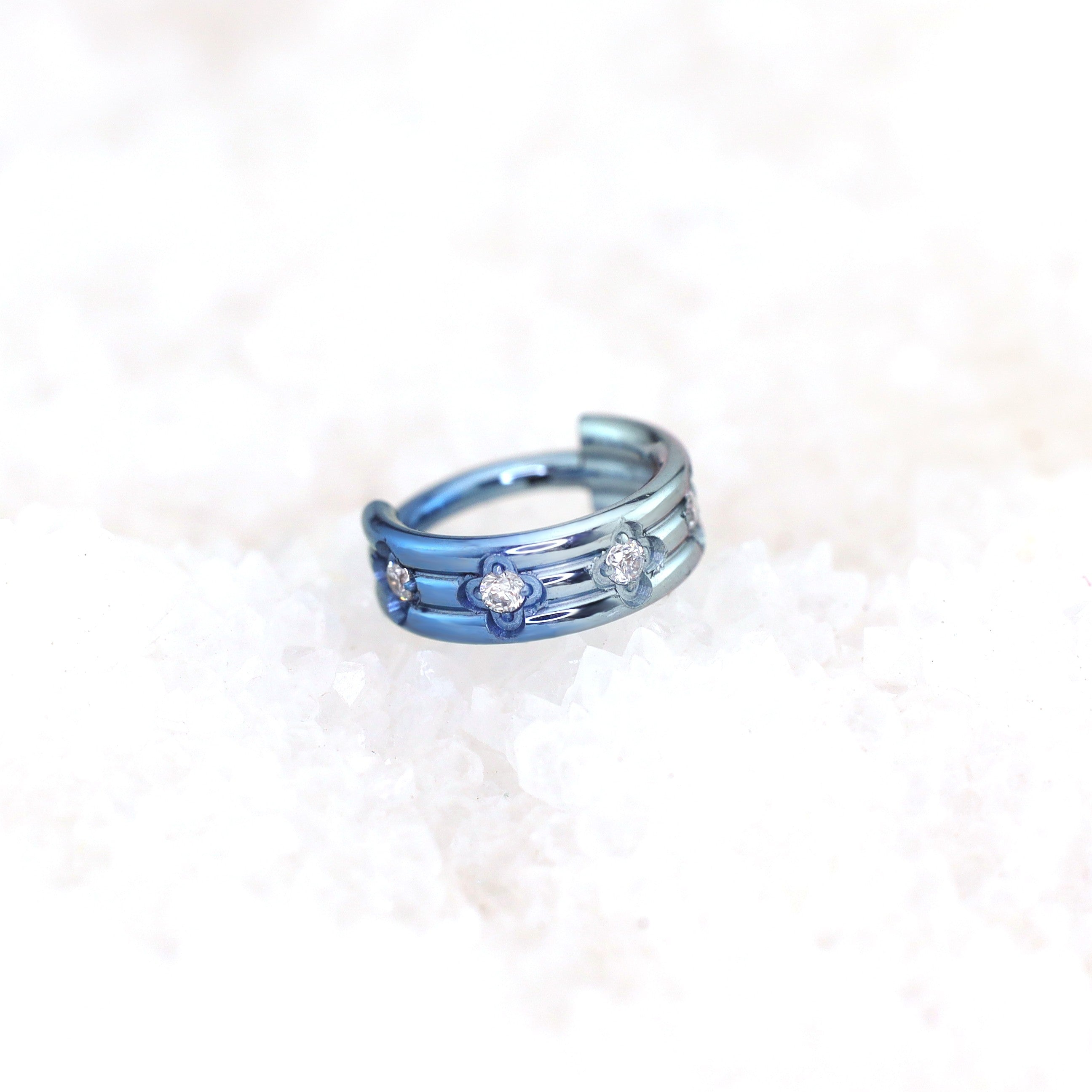 16G Three Row Triple Segment CZ Titanium Ring - 16G Three Row Triple Segment CZ Titanium Ring - Blue-White Gradient by CRUXJEWELRY
