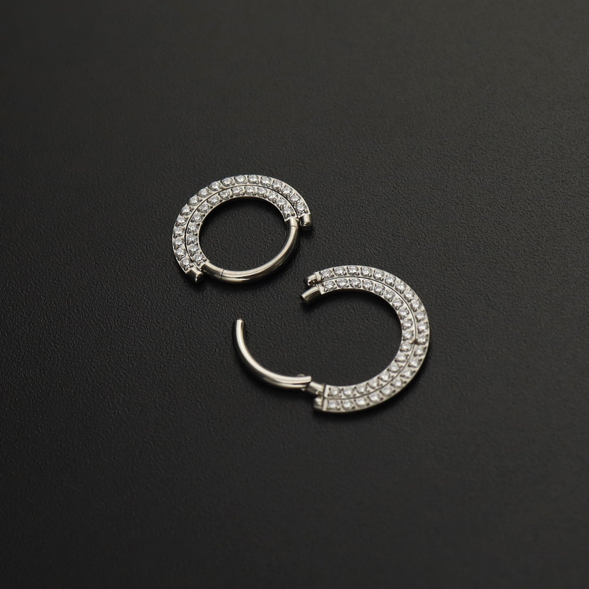 Half Circle Double-Layer CZ Titanium Segment Ring - Half Circle Double-Layer CZ Titanium Segment Ring - 8mm by CRUXJEWELRY