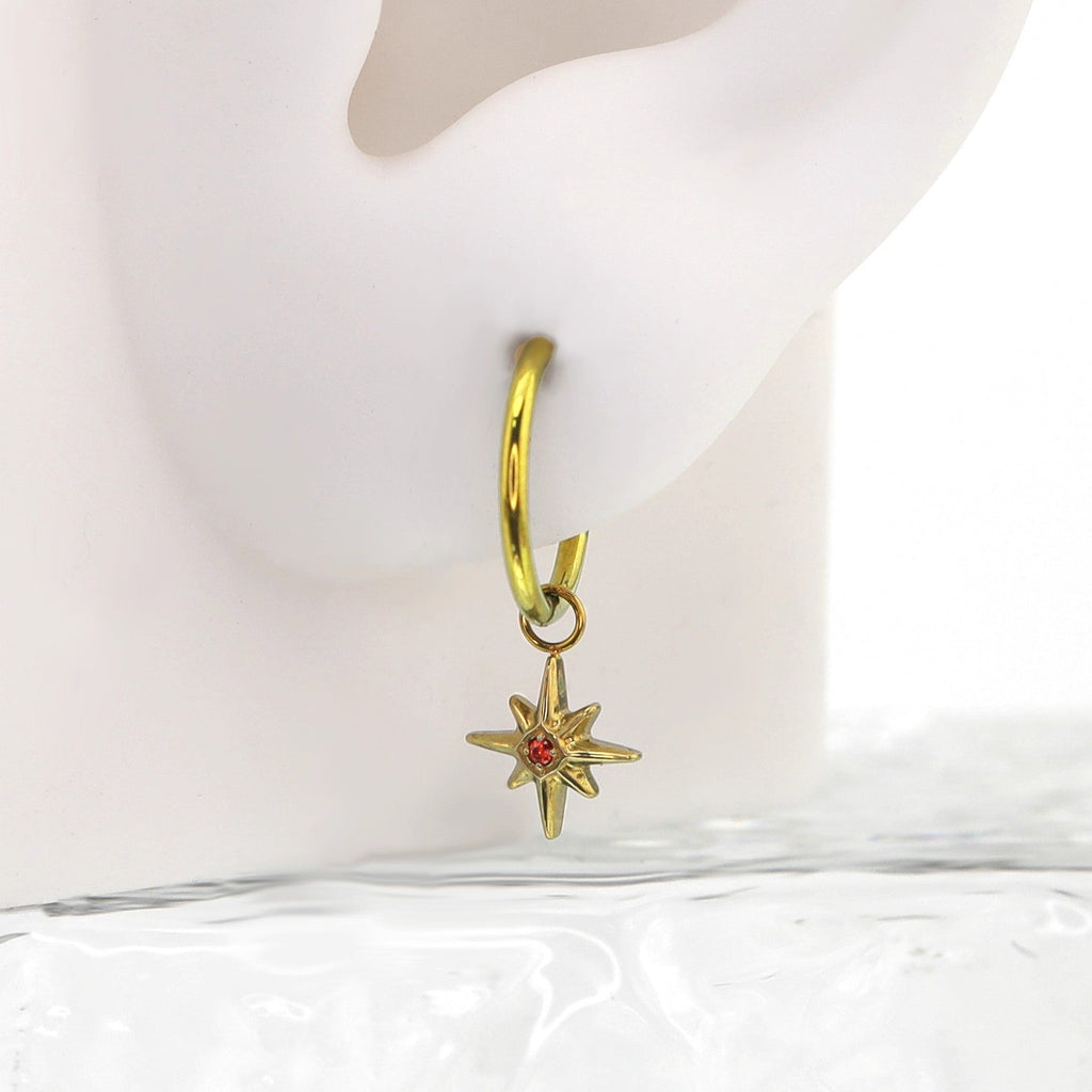 Octagram CZ Pendant Titanium Segment Hoop - Octagram CZ Pendant Titanium Segment Hoop - Sliver / 6mm by CRUXJEWELRY