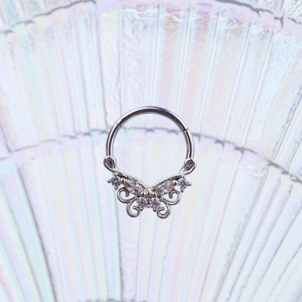 Butterfly CZ stainless steel Septum Ring - Butterfly CZ stainless steel Septum Ring - 8 mm by CRUXJEWELRY