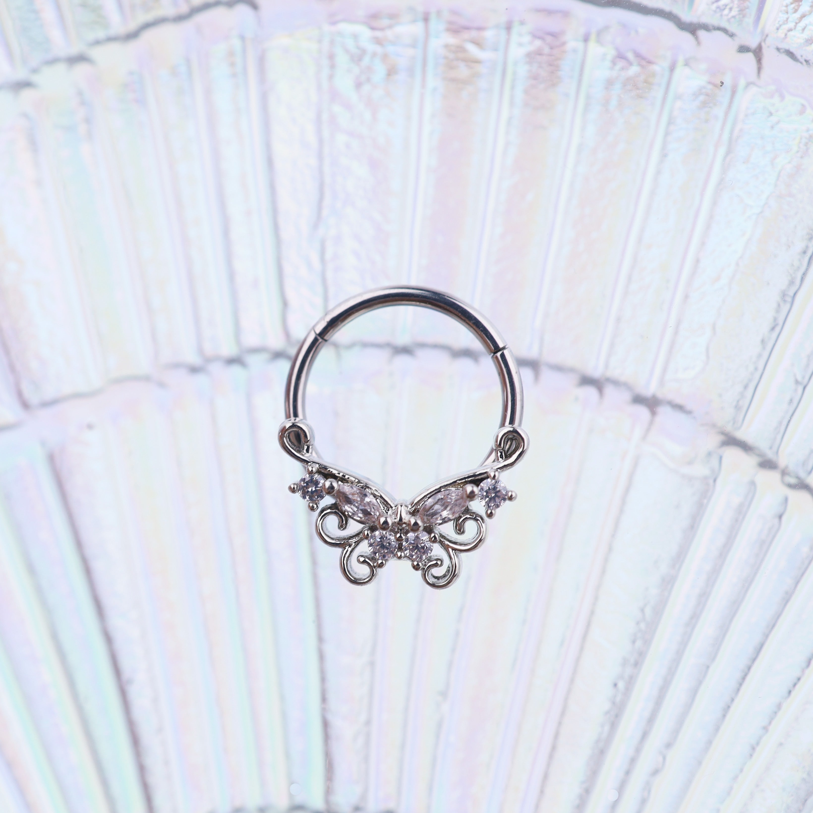 Butterfly CZ stainless steel Septum Ring - Butterfly CZ stainless steel Septum Ring - 8 mm by CRUXJEWELRY