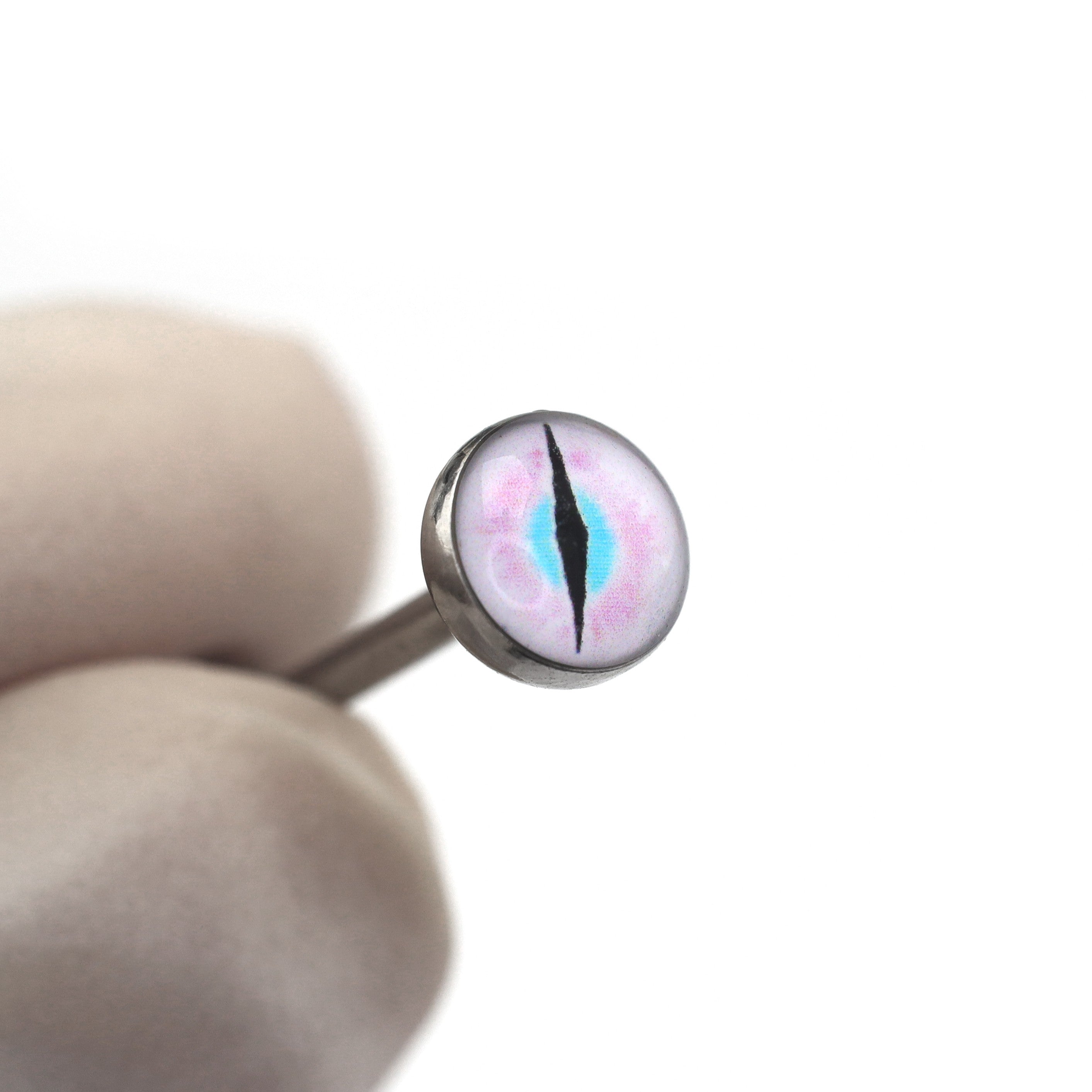 Resin Oil Slick Eye Pupil tongue stud - Resin Oil Slick Eye Pupil tongue stud - Nebula Blue / 10 mm / 1.2mm/16G by CRUXJEWELRY