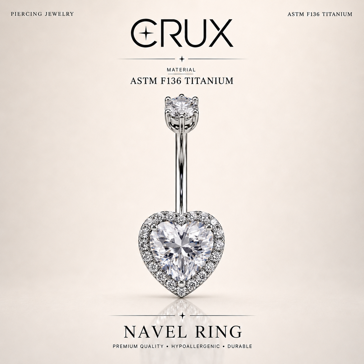 Anneau de nombril en argent sterling S925 avec zircon cubique en forme de cœur 