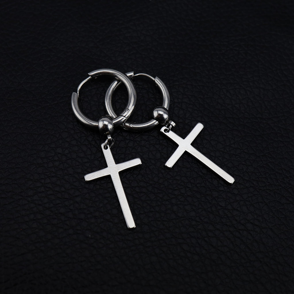 Minimalist Cross Pendant Stainless Steel Earrings - Minimalist Cross Pendant Stainless Steel Earrings - Single by CRUXJEWELRY