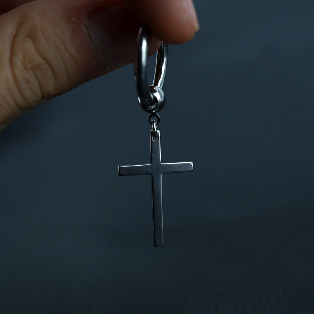 Minimalist Cross Pendant Stainless Steel Earrings - Minimalist Cross Pendant Stainless Steel Earrings - Single by CRUXJEWELRY