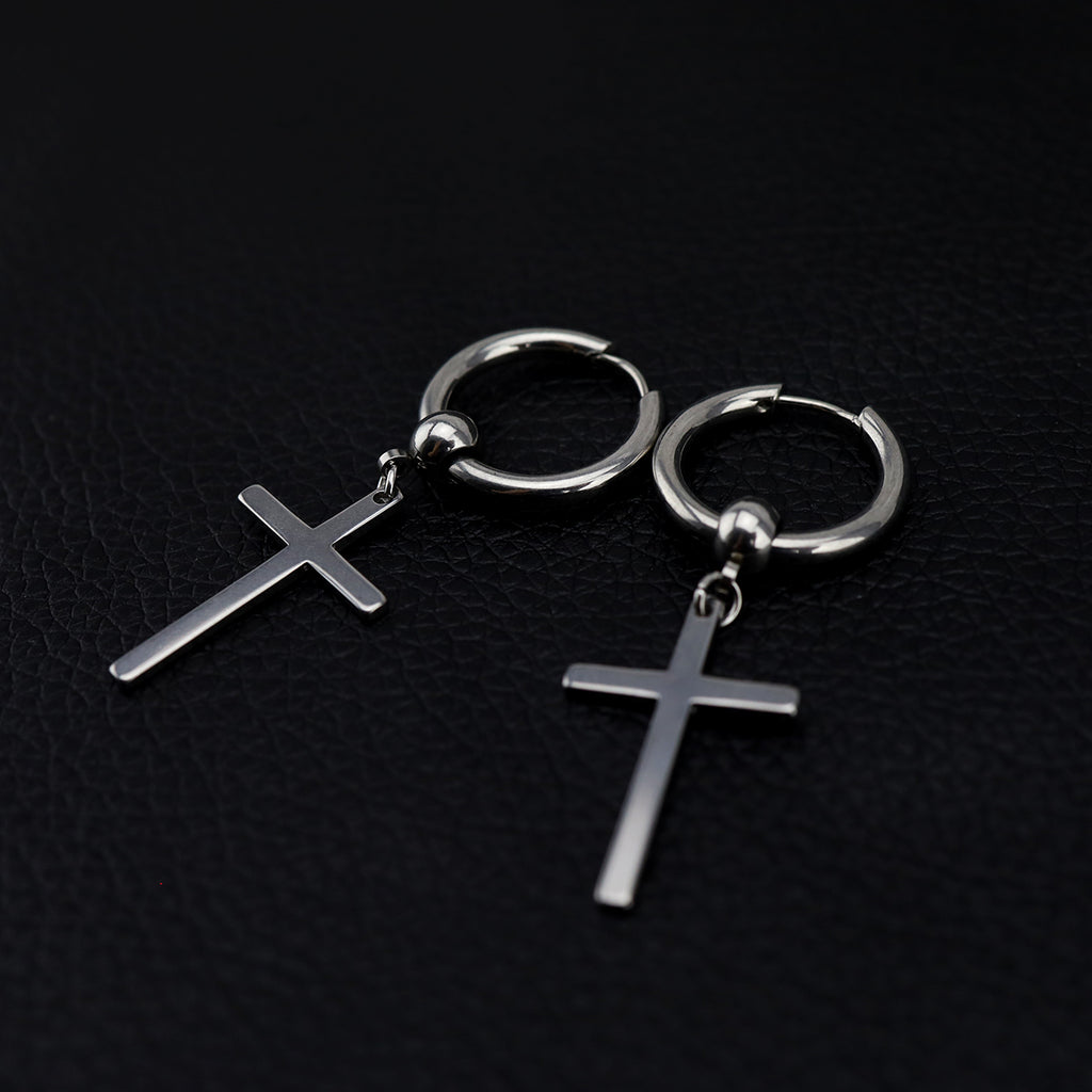 Minimalist Cross Pendant Stainless Steel Earrings - Minimalist Cross Pendant Stainless Steel Earrings - Single by CRUXJEWELRY