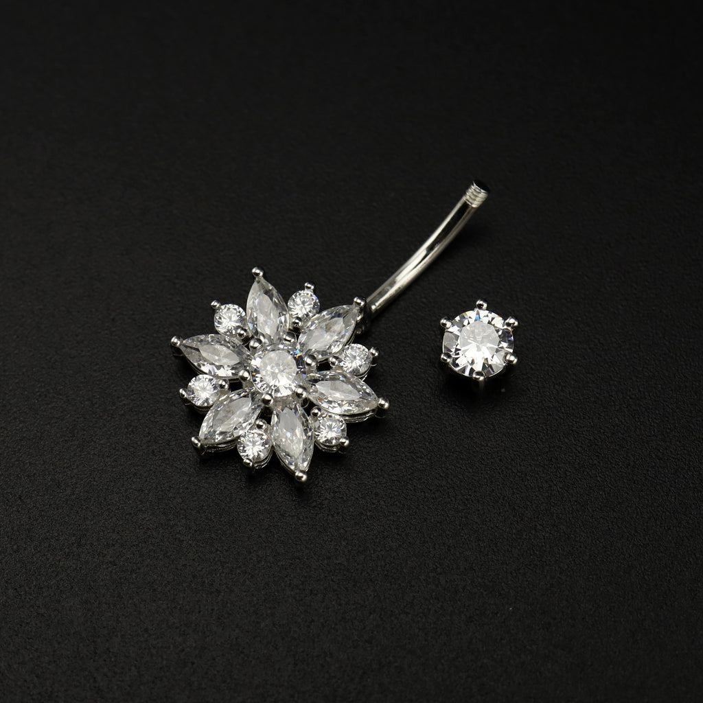 Sterling Silver Openwork Flower Navel Ring - Sterling Silver Openwork Flower Navel Ring - 6mm by CRUXJEWELRY