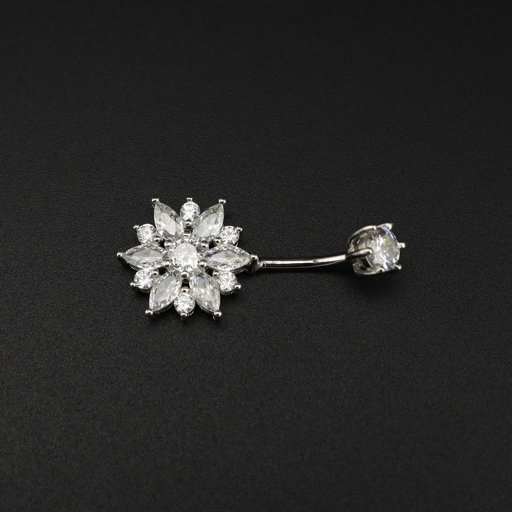 Sterling Silver Openwork Flower Navel Ring - Sterling Silver Openwork Flower Navel Ring - 6mm by CRUXJEWELRY