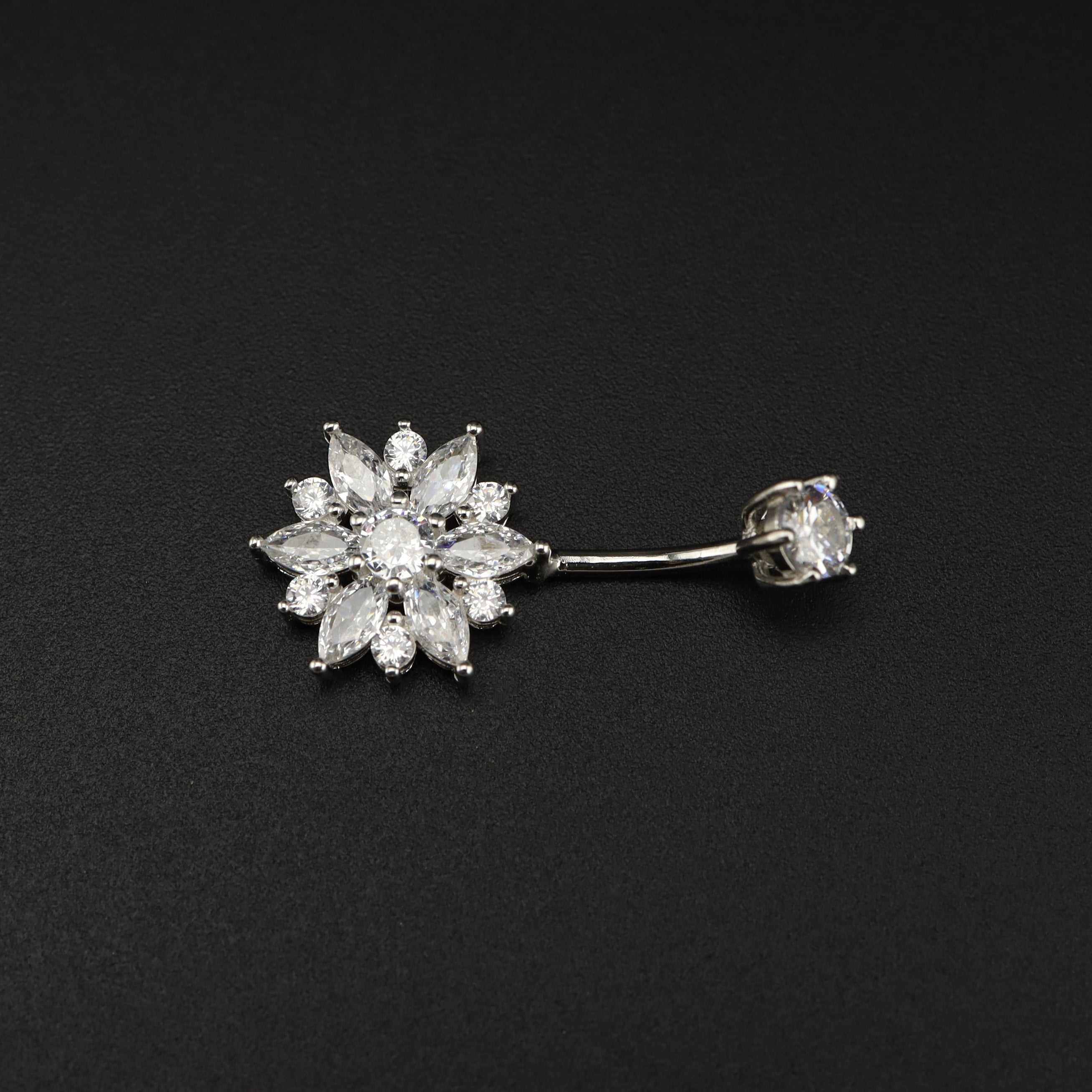 Sterling Silver Openwork Flower Navel Ring - Sterling Silver Openwork Flower Navel Ring - 6mm by CRUXJEWELRY