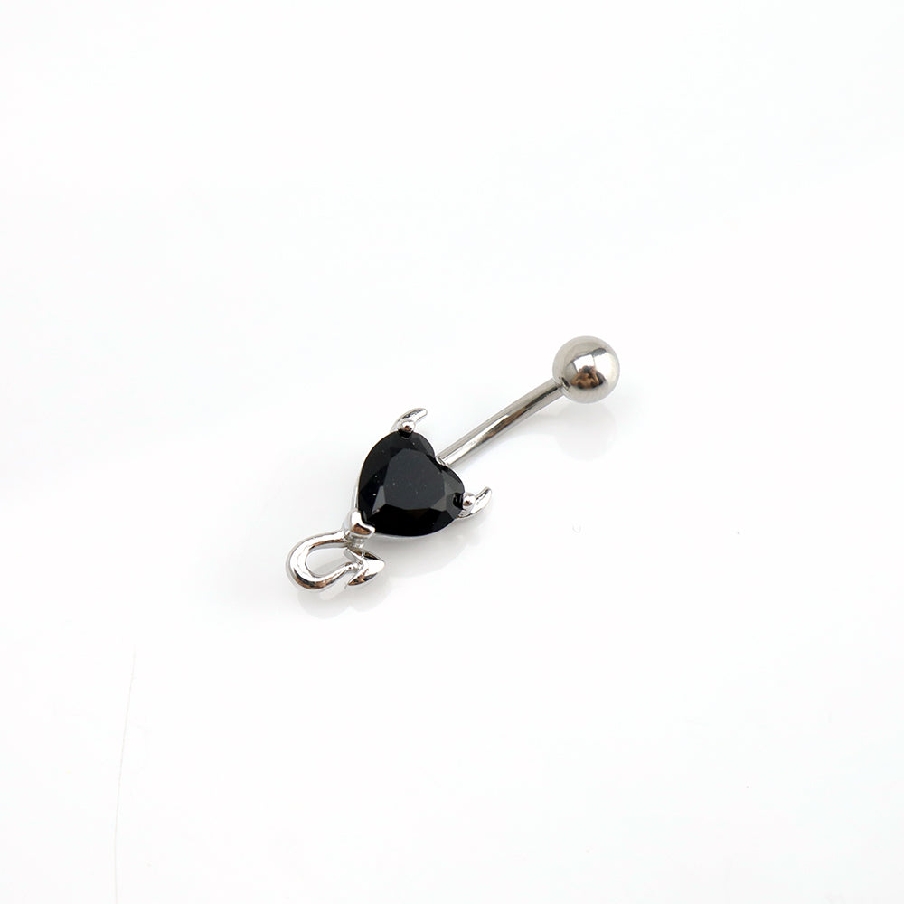 Devil Heart CZ stainless steel Belly Ring - Devil Heart CZ stainless steel Belly Ring - Black by CRUXJEWELRY