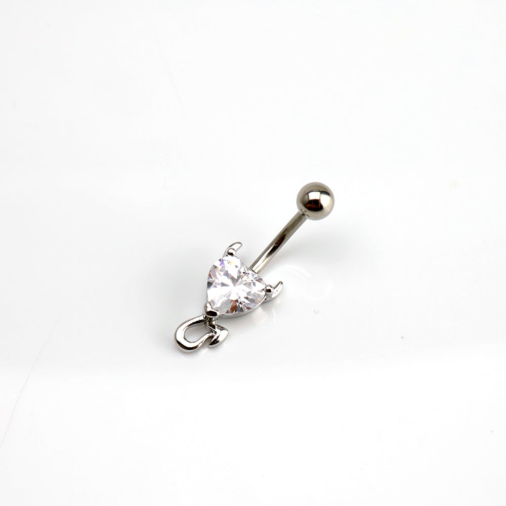 Devil Heart CZ stainless steel Belly Ring - Devil Heart CZ stainless steel Belly Ring - Radiant White by CRUXJEWELRY