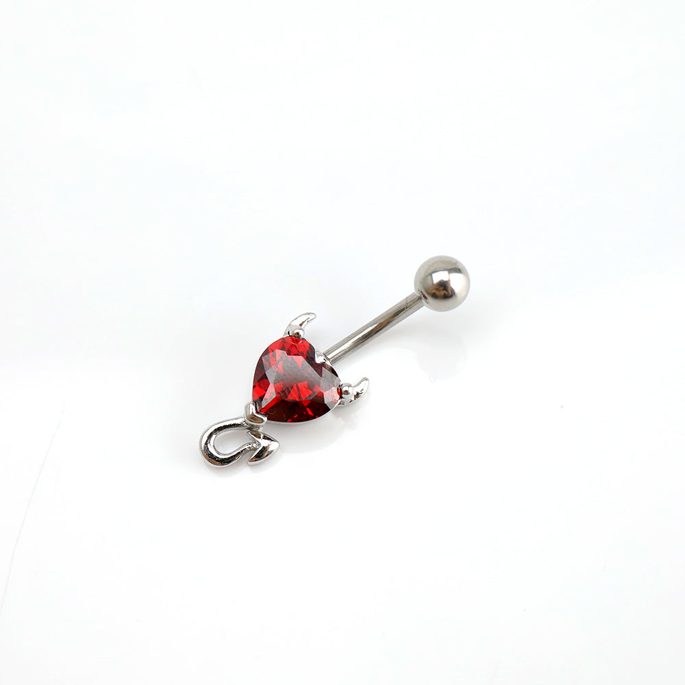 Devil Heart CZ stainless steel Belly Ring - Devil Heart CZ stainless steel Belly Ring - Red by CRUXJEWELRY