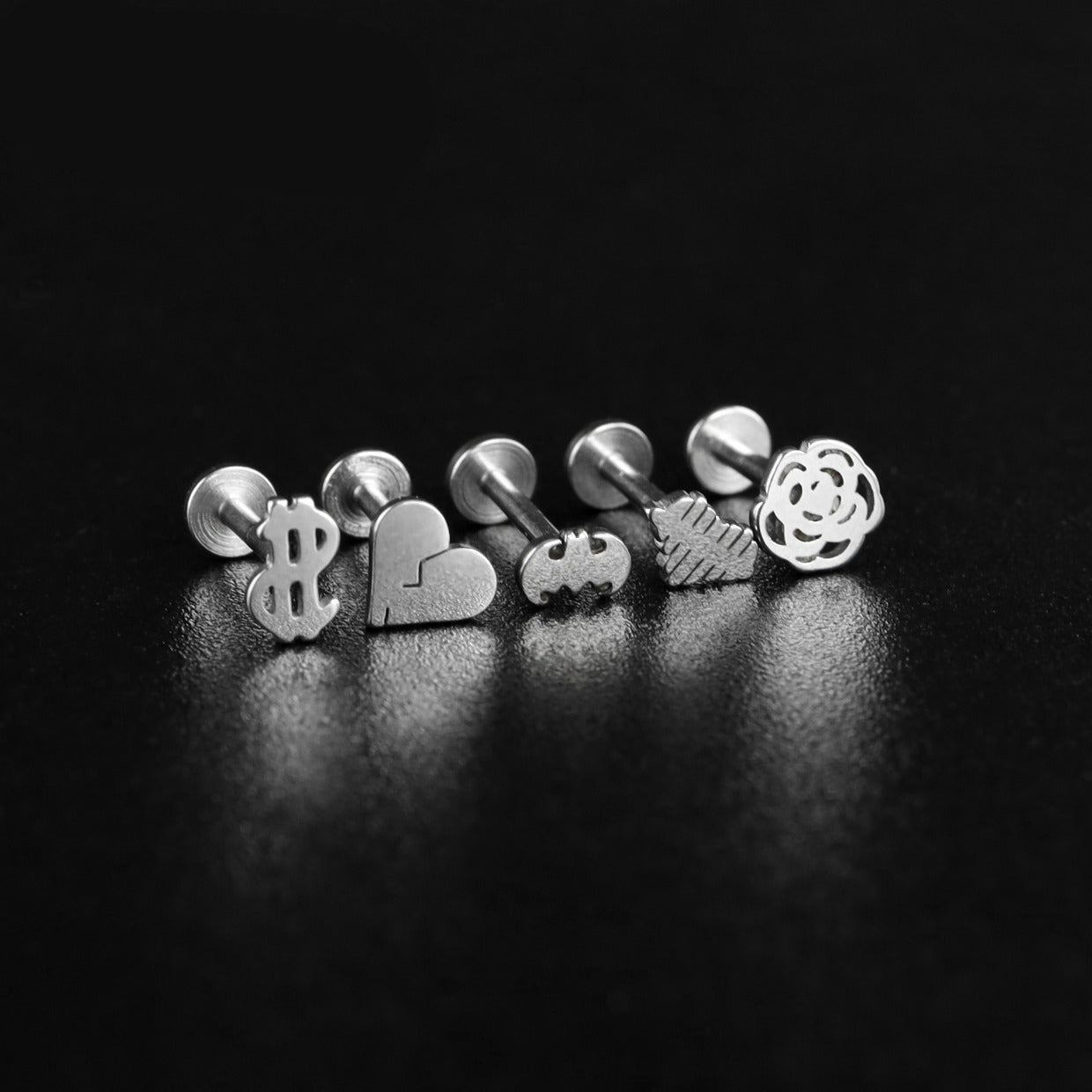 Internal Threaded Rose Heart Bat Dollar Sign Lip Ring - Internal Threaded Rose Heart Bat Dollar Sign Lip Ring - Dollar / 6mm by CRUXJEWELRY