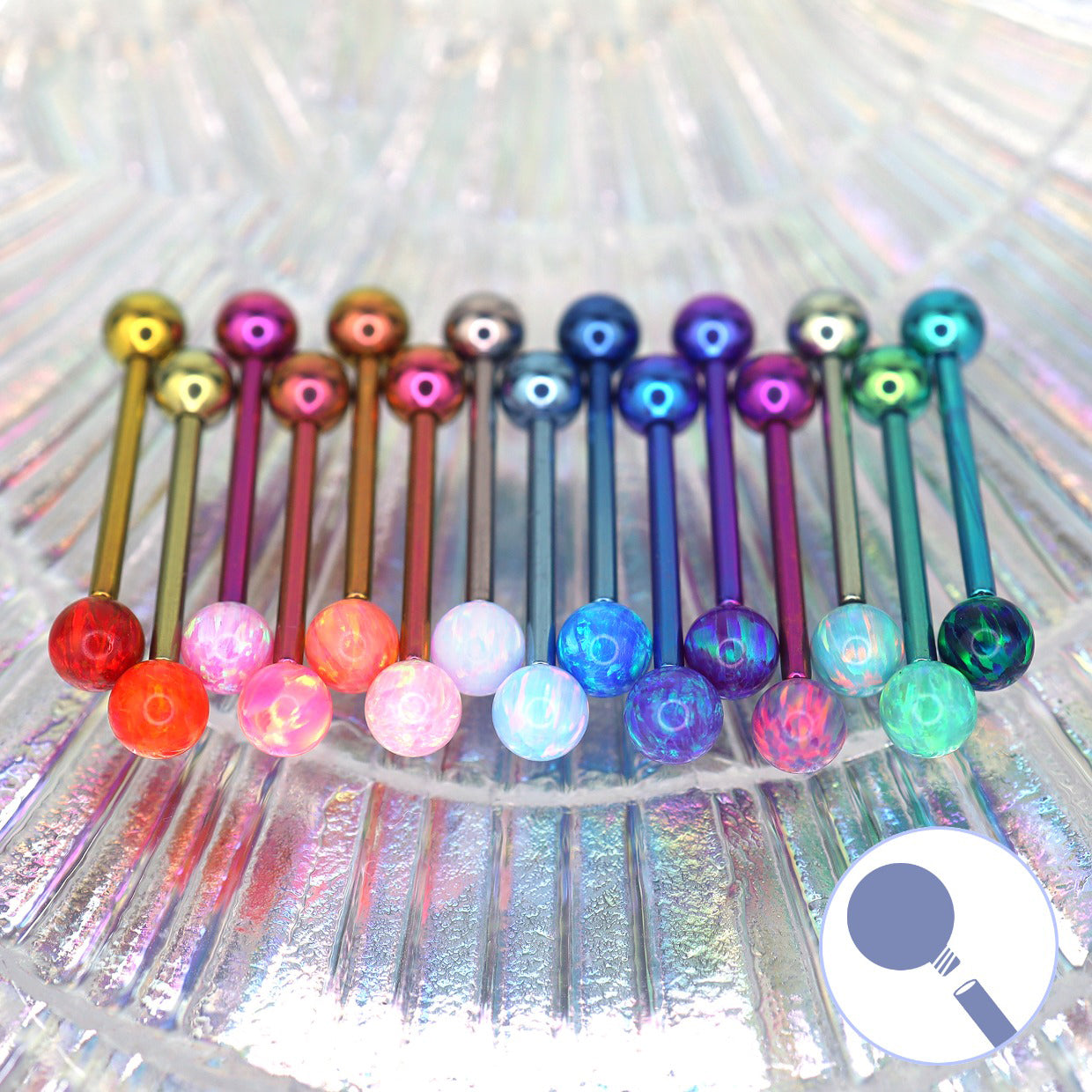 Opal Ball Internally Threaded Titanium Barbell - Opal Ball Internally Threaded Titanium Barbell - Sky Blue / 10mm by CRUXJEWELRY